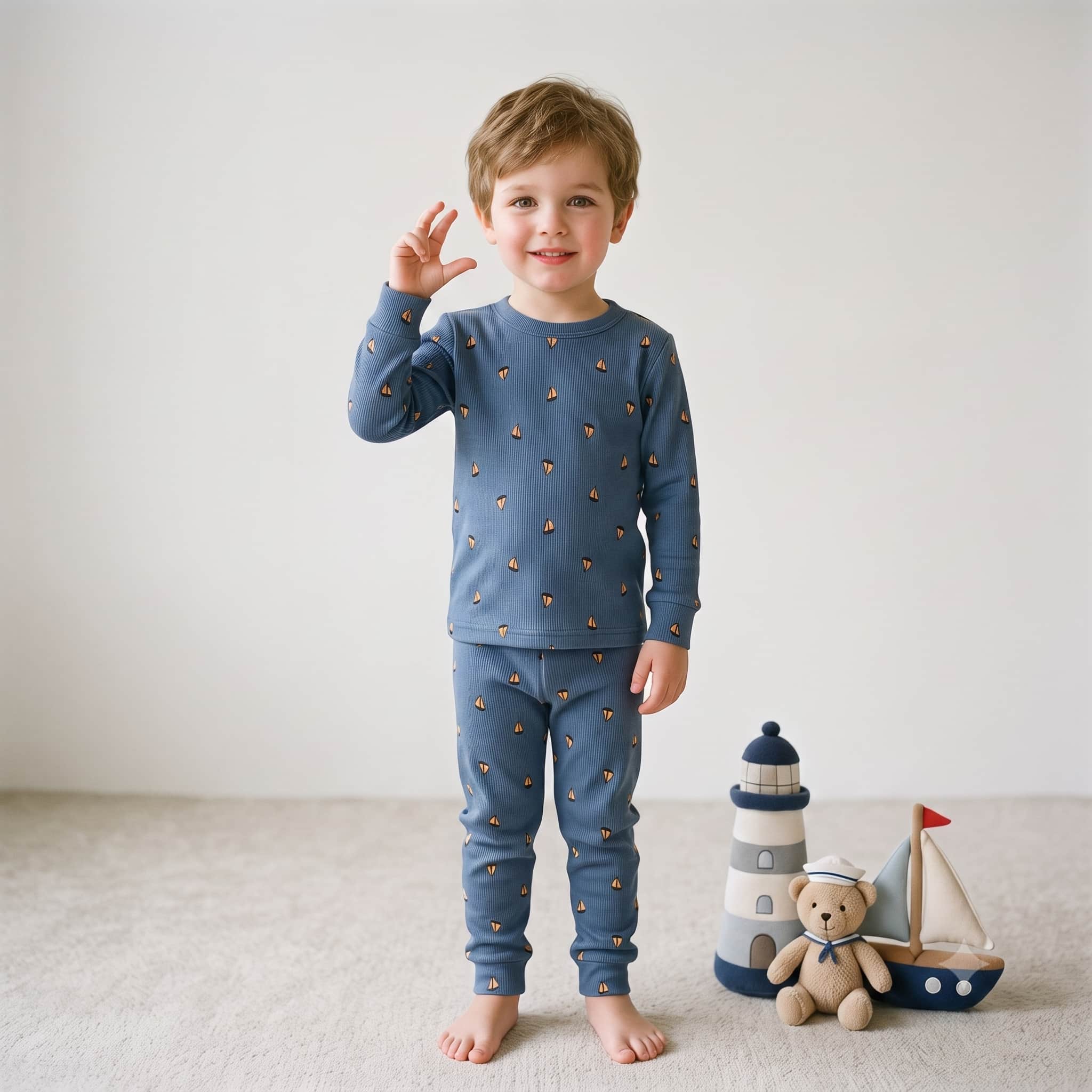 Sail Away Boys Full Sleeves Pajama Set – Denim Blue