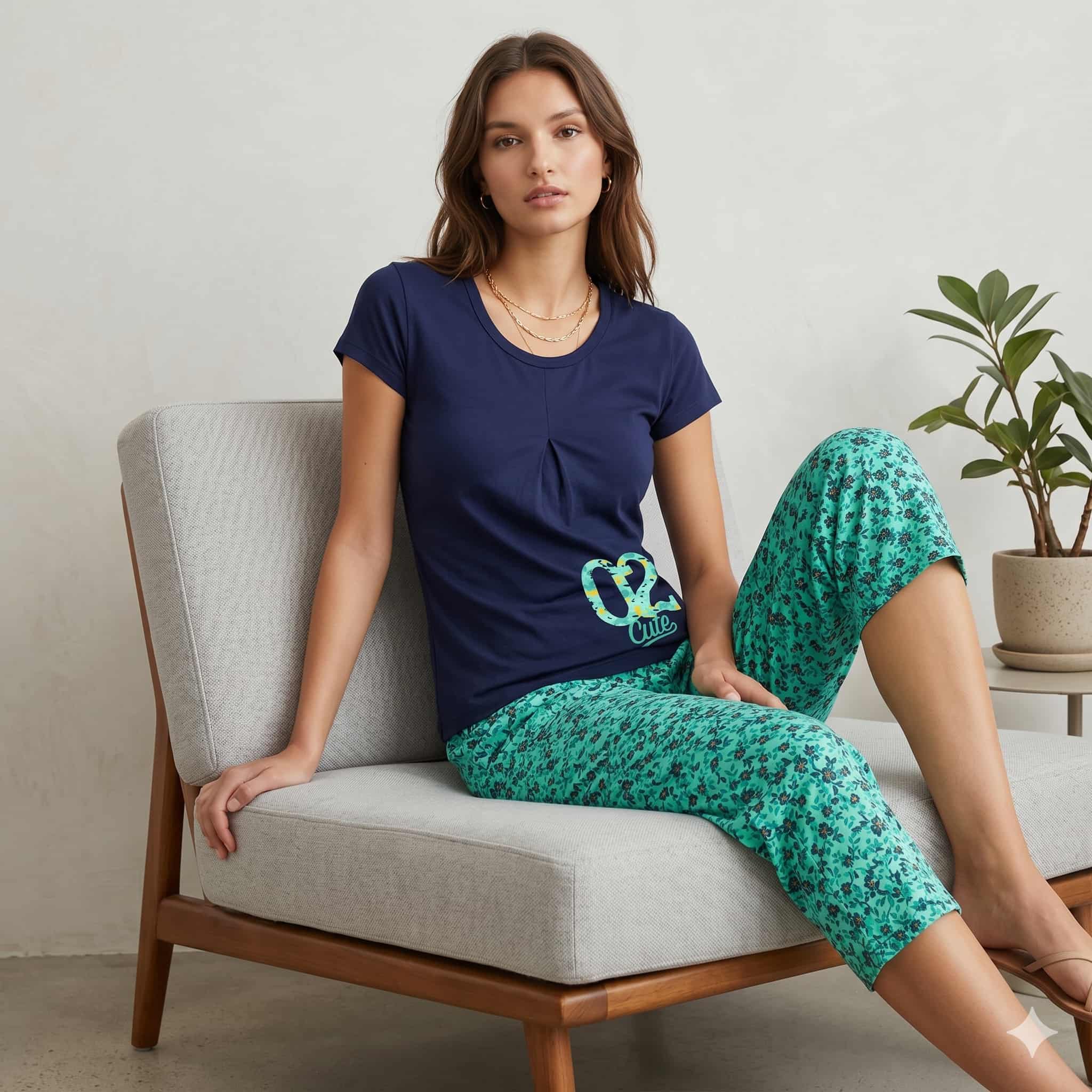Midnight Cute Women Half Sleeves Pajama Set - Navy