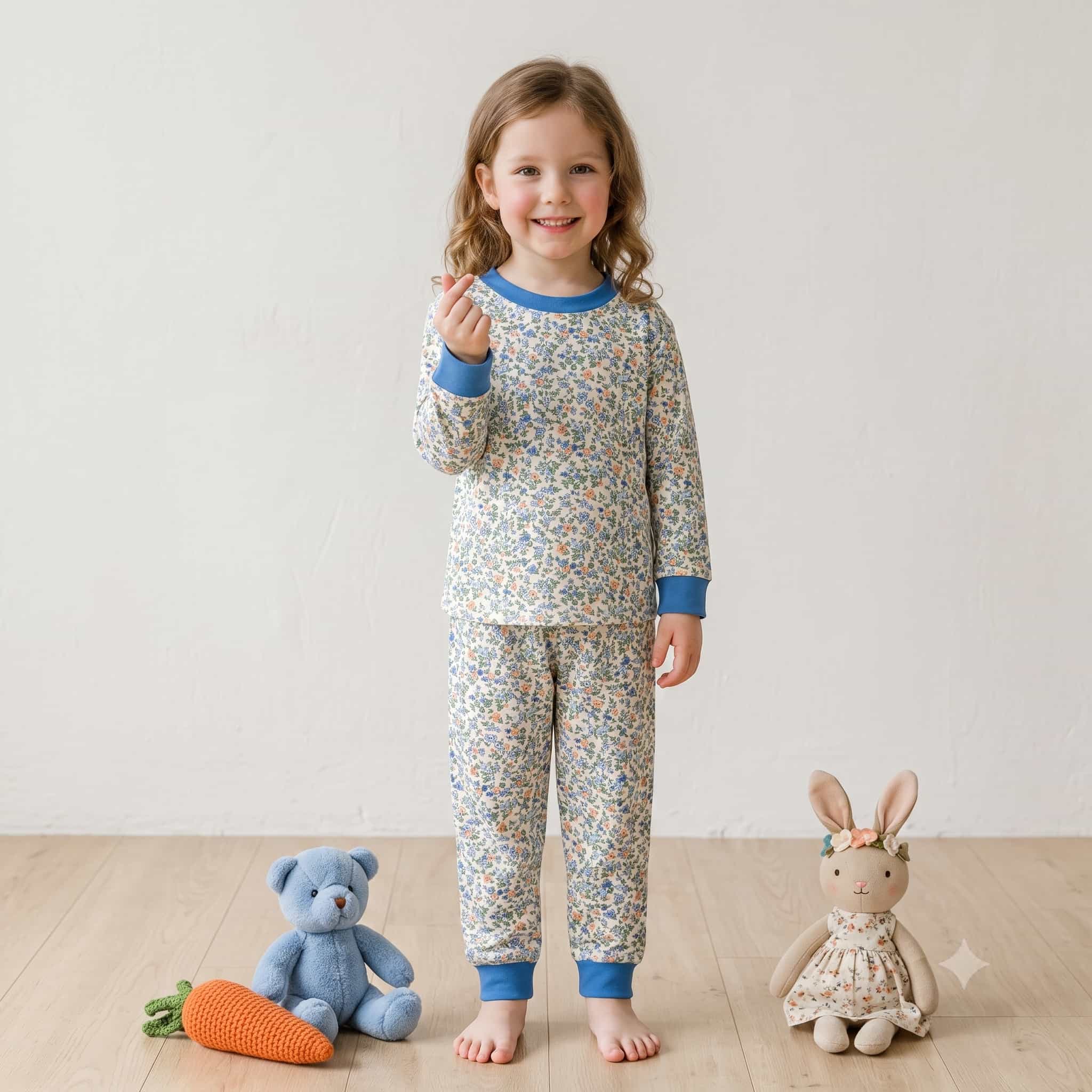 Bluebell Blossom Girls Full Sleeves Pajama Set - Blue
