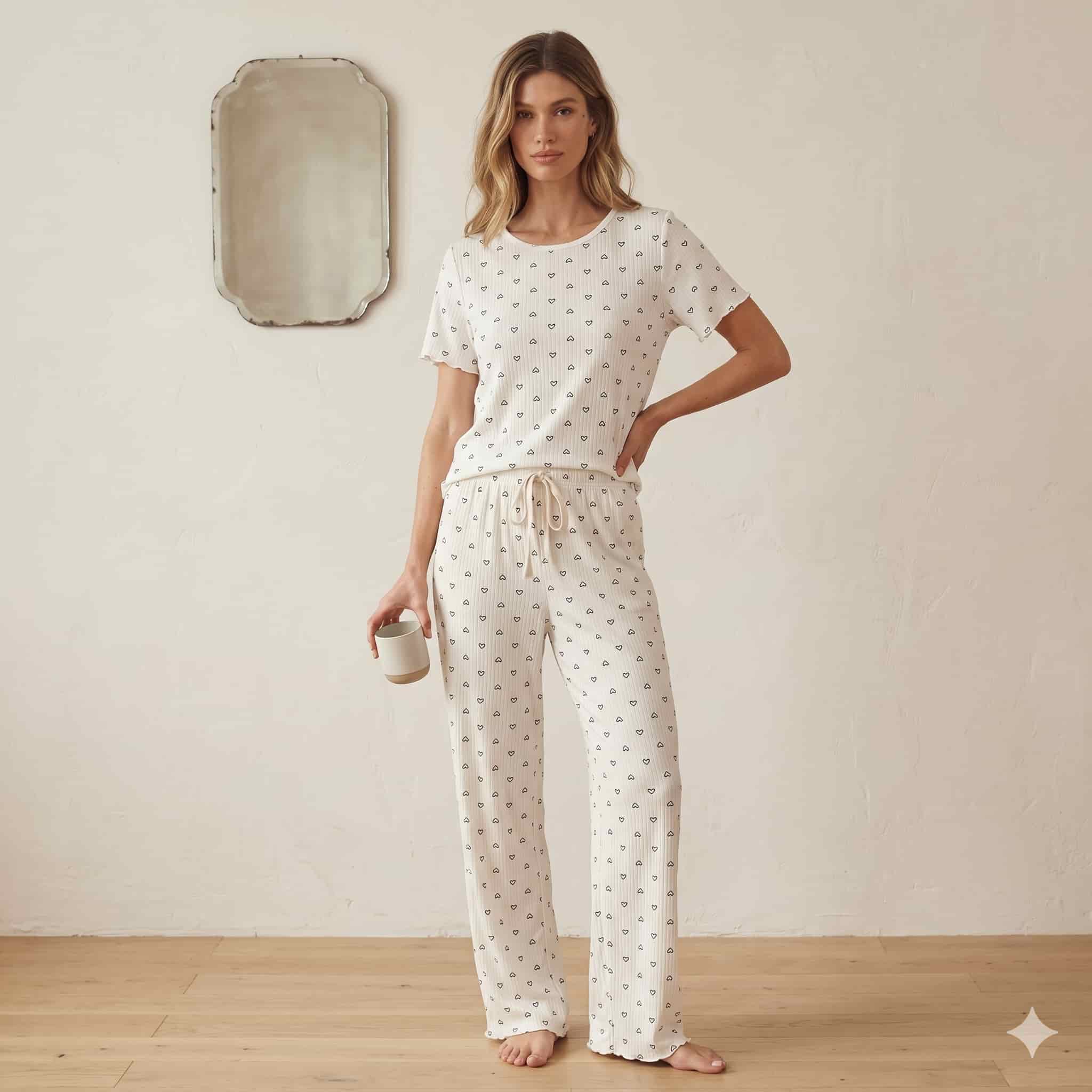 Heart Whisper Women Half Sleeves Pajama Set - White