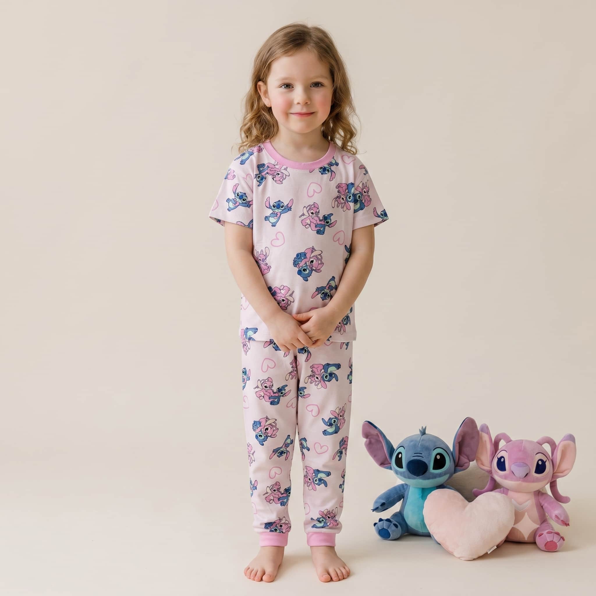 Stitch & Angel Girls Half Sleeves Pajama Set - Pink