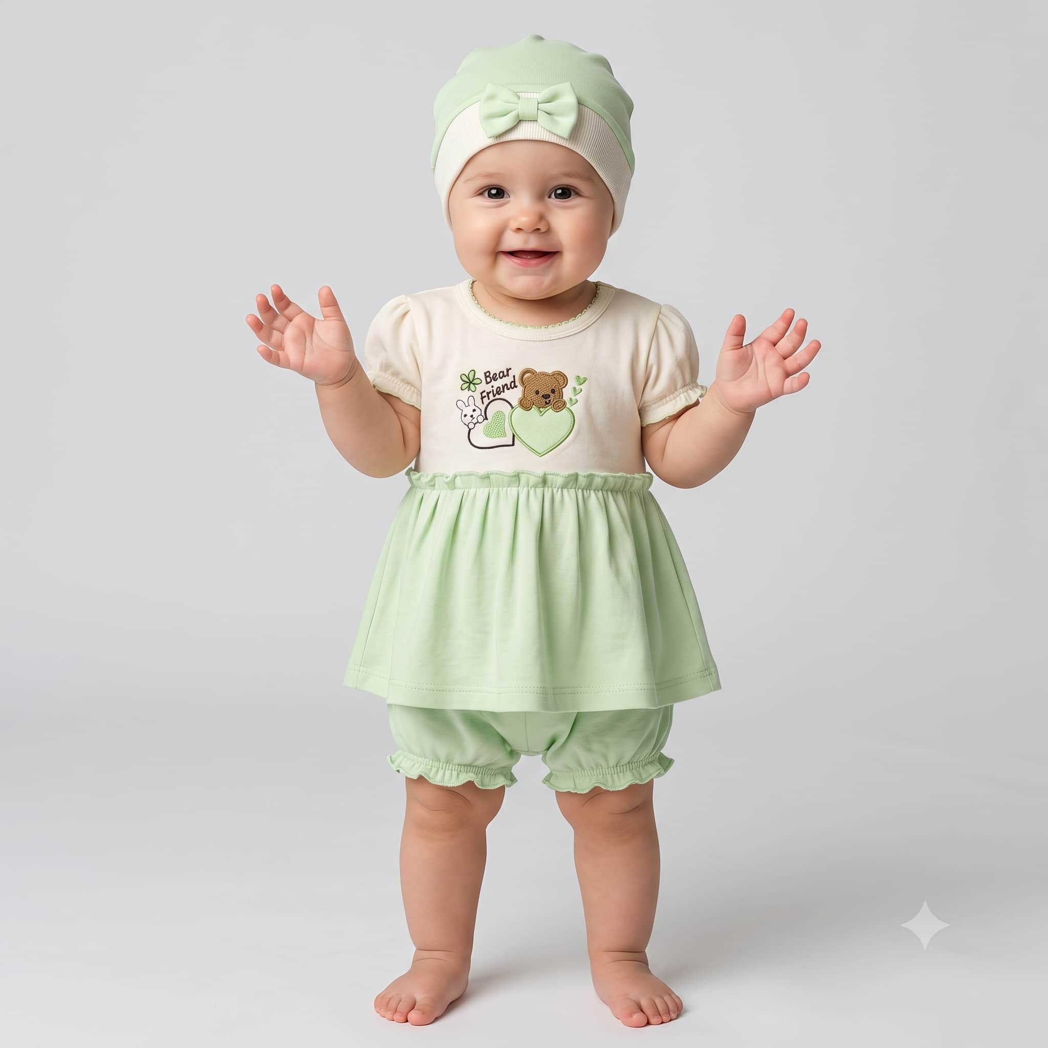 Cuddle Pals Baby Girls Frock Set - Cream