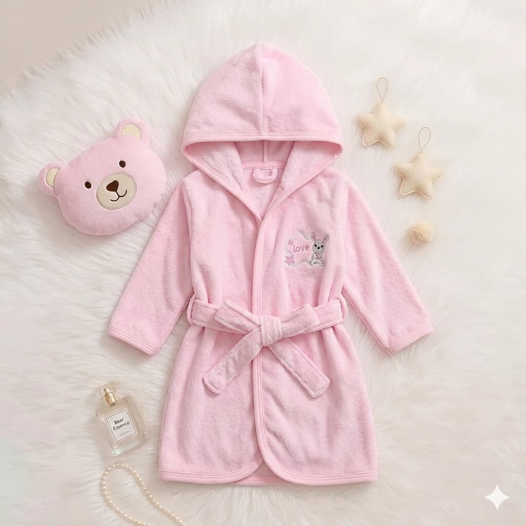 Blush Snuggles Bathrobe & Hooded Towel with Baby Pink