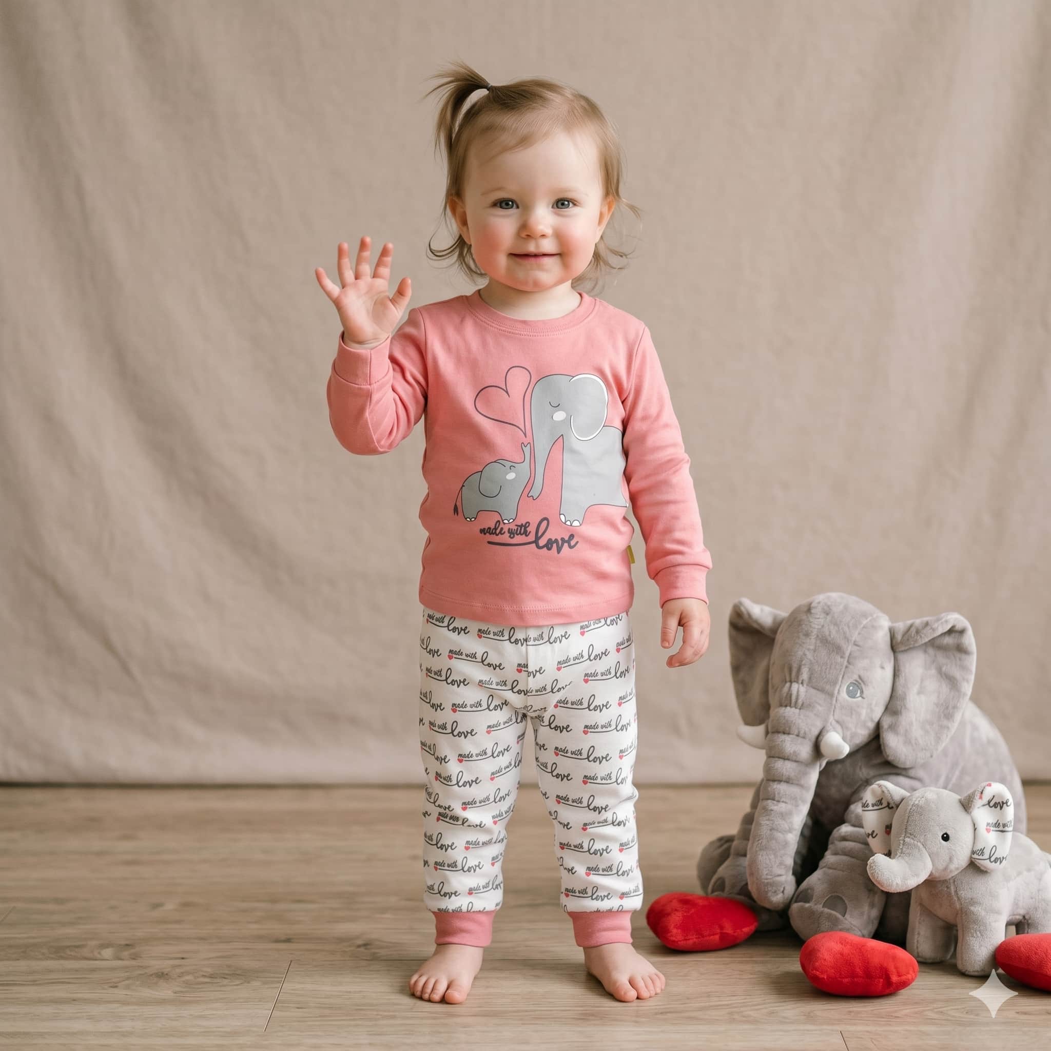 Elephant Snuggles Baby Girls Full Sleeves Set - Pink