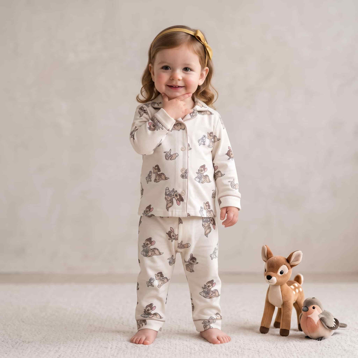 Bambi Baby Girls Full Sleeves Pajama Set - Cream