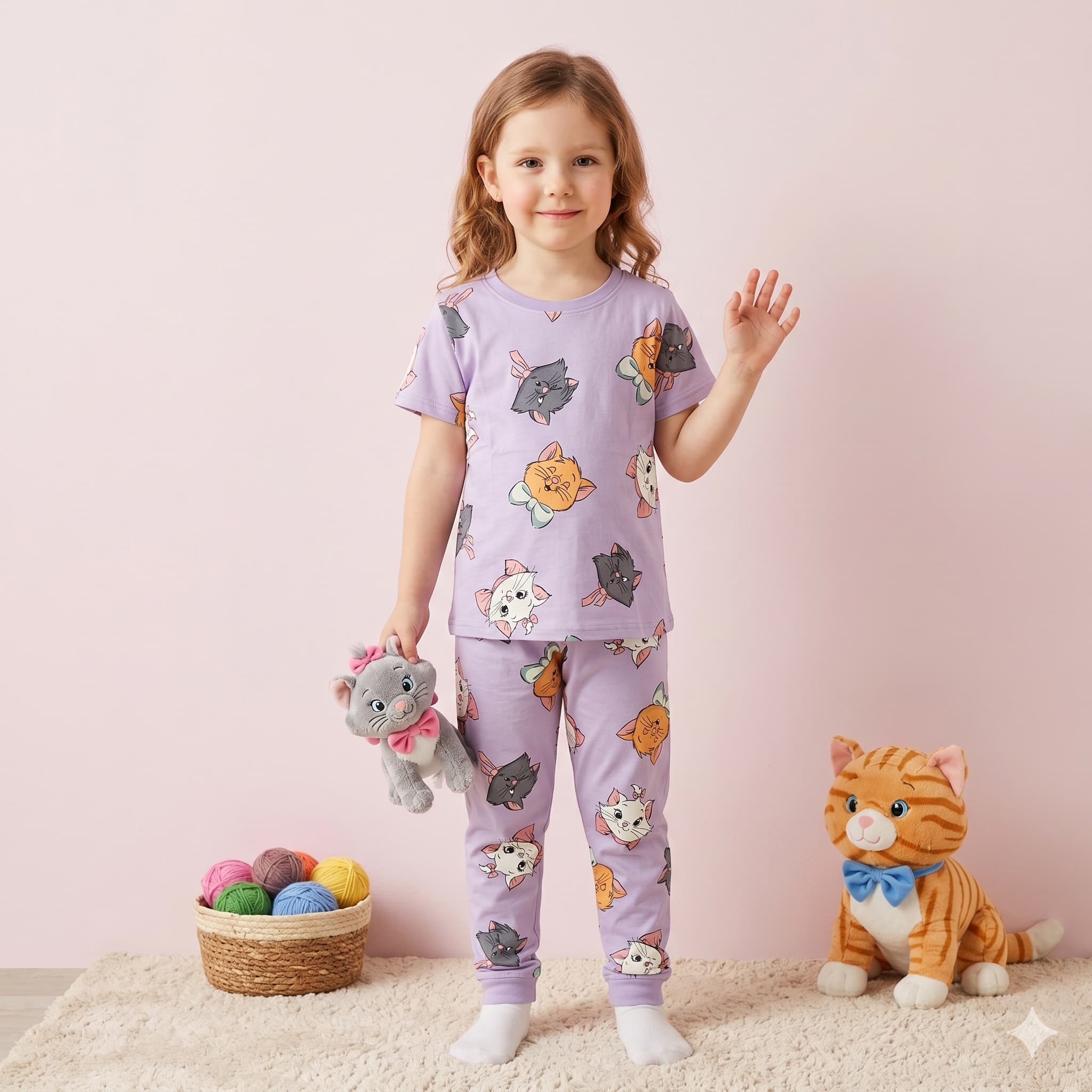 Kitty Girl Half Sleeves Pajama Set - Purple