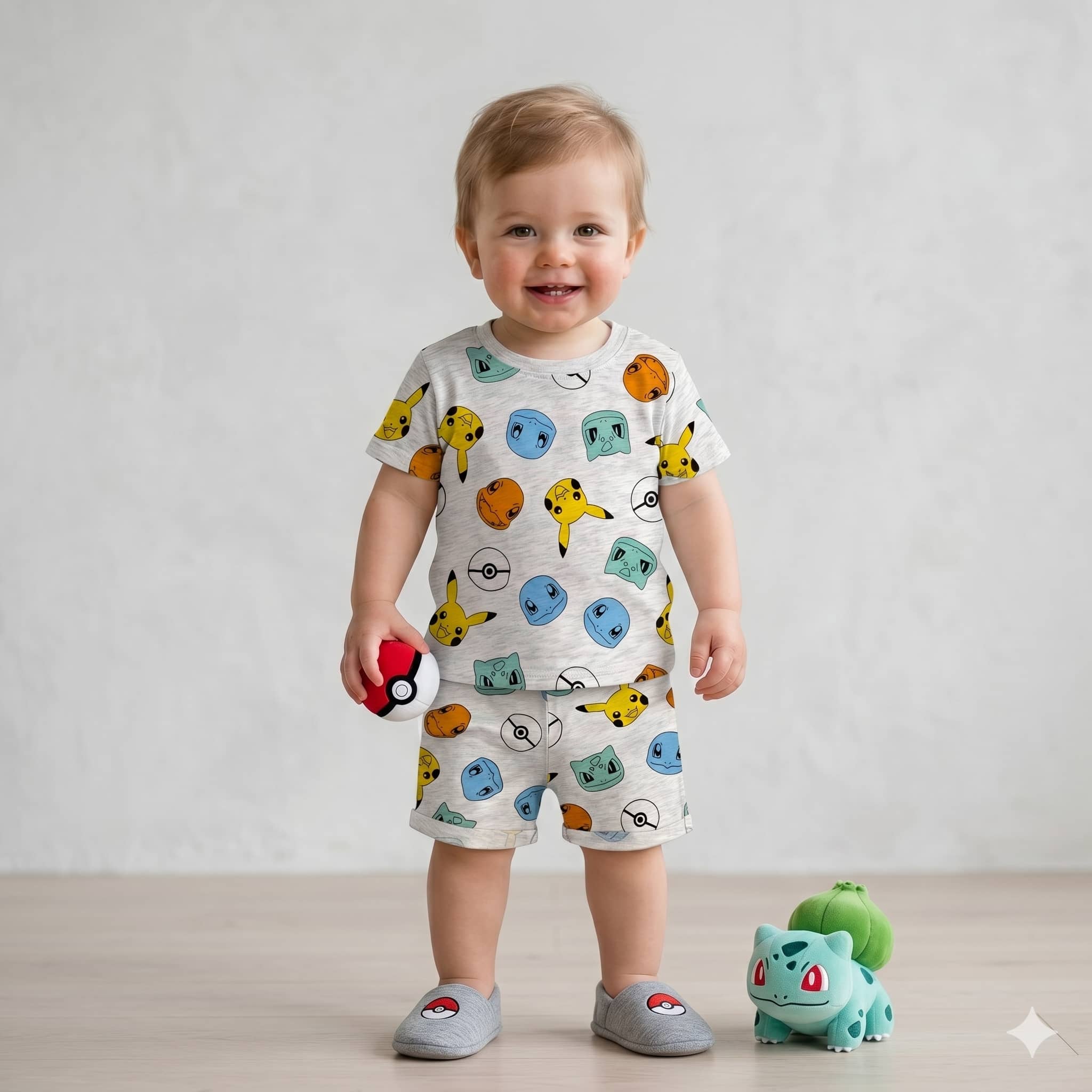 Pokemon Baby Boys Half Sleeves Set - Grey