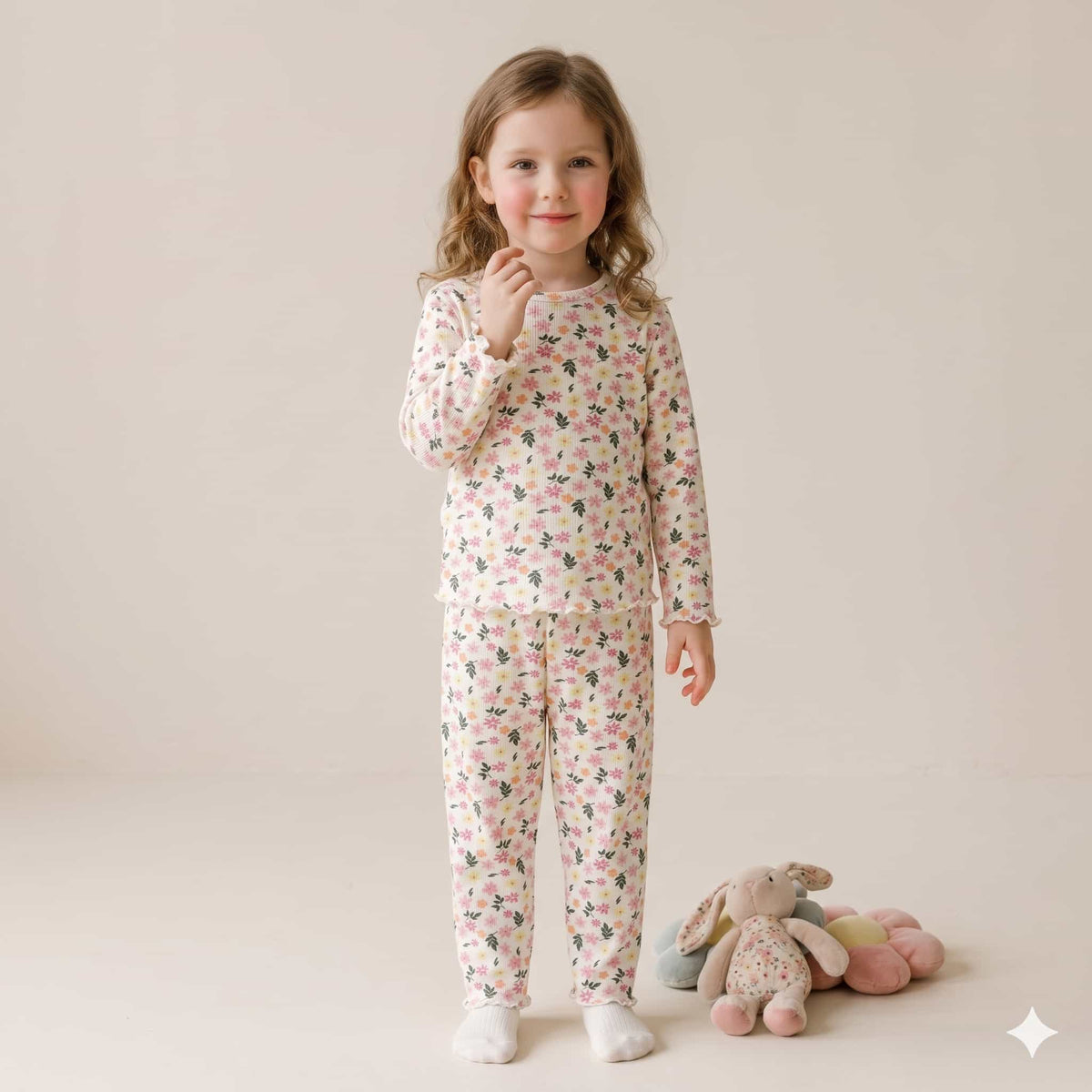 Bloom Melody Girls Full Sleeves Pajama Set – Ivory Cream
