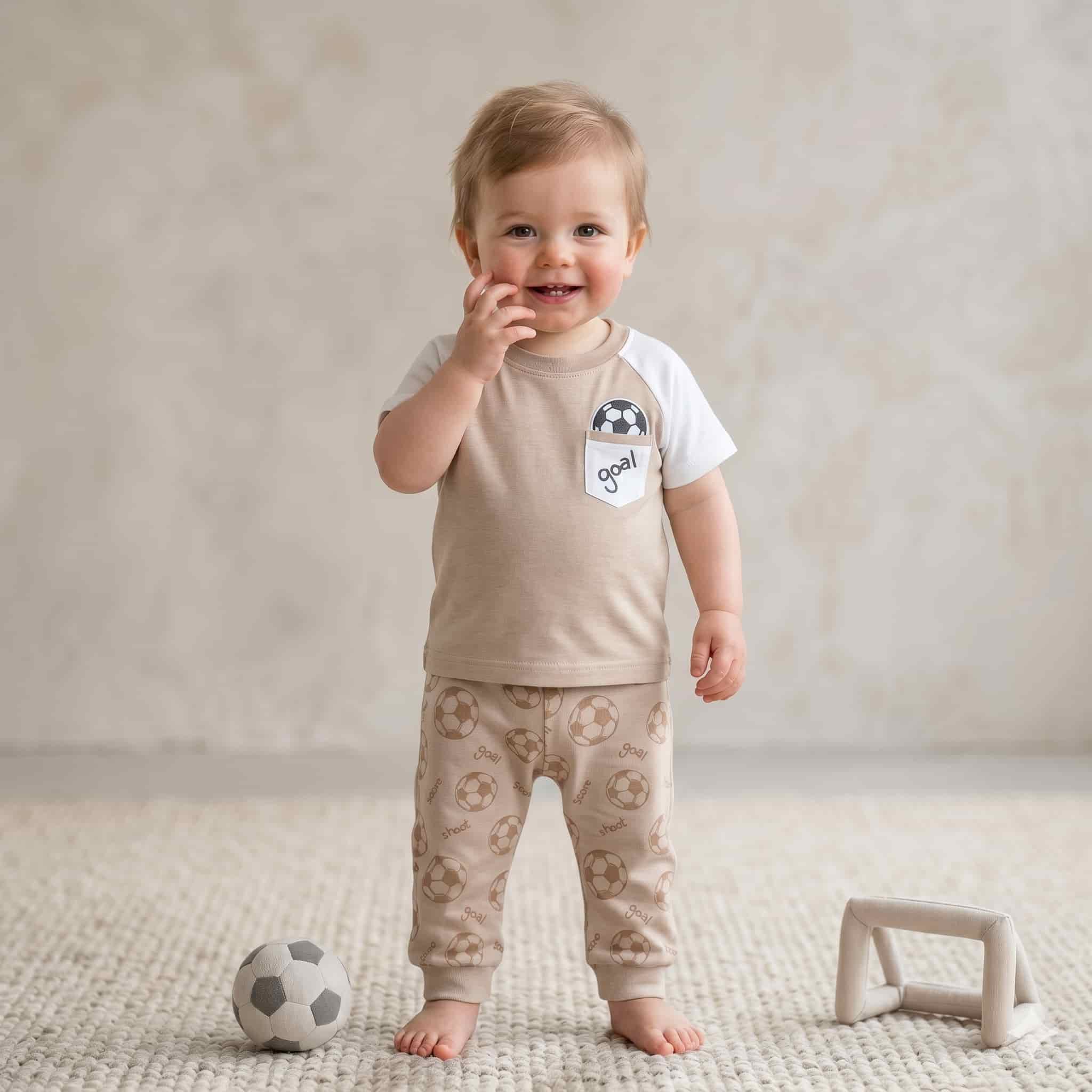 Little Playmaker Goal Half Sleeves Baby Boy Pajama Set - Brown