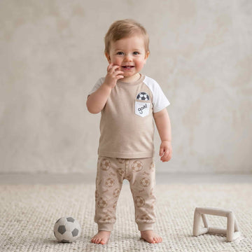 Little Playmaker Goal Half Sleeves Baby Boy Pajama Set - Brown