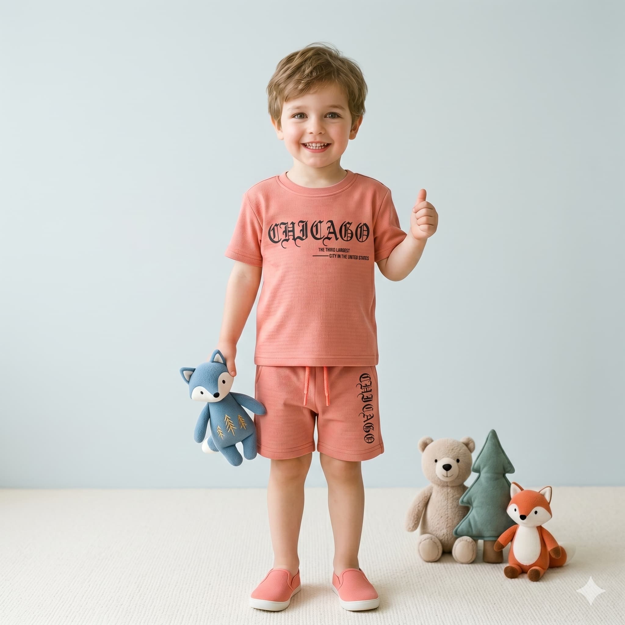 Urban Script Boys Half Sleeves Short Set - Peach