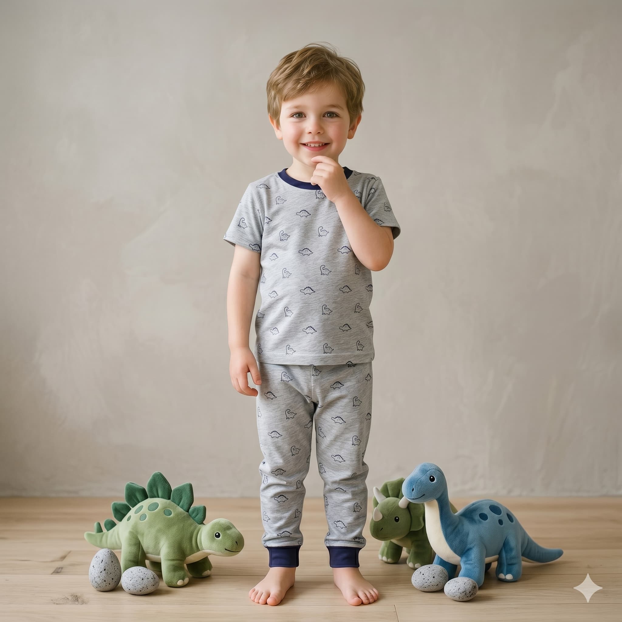 Dino Doodle Boys Half Sleeves Pajama Set - Grey