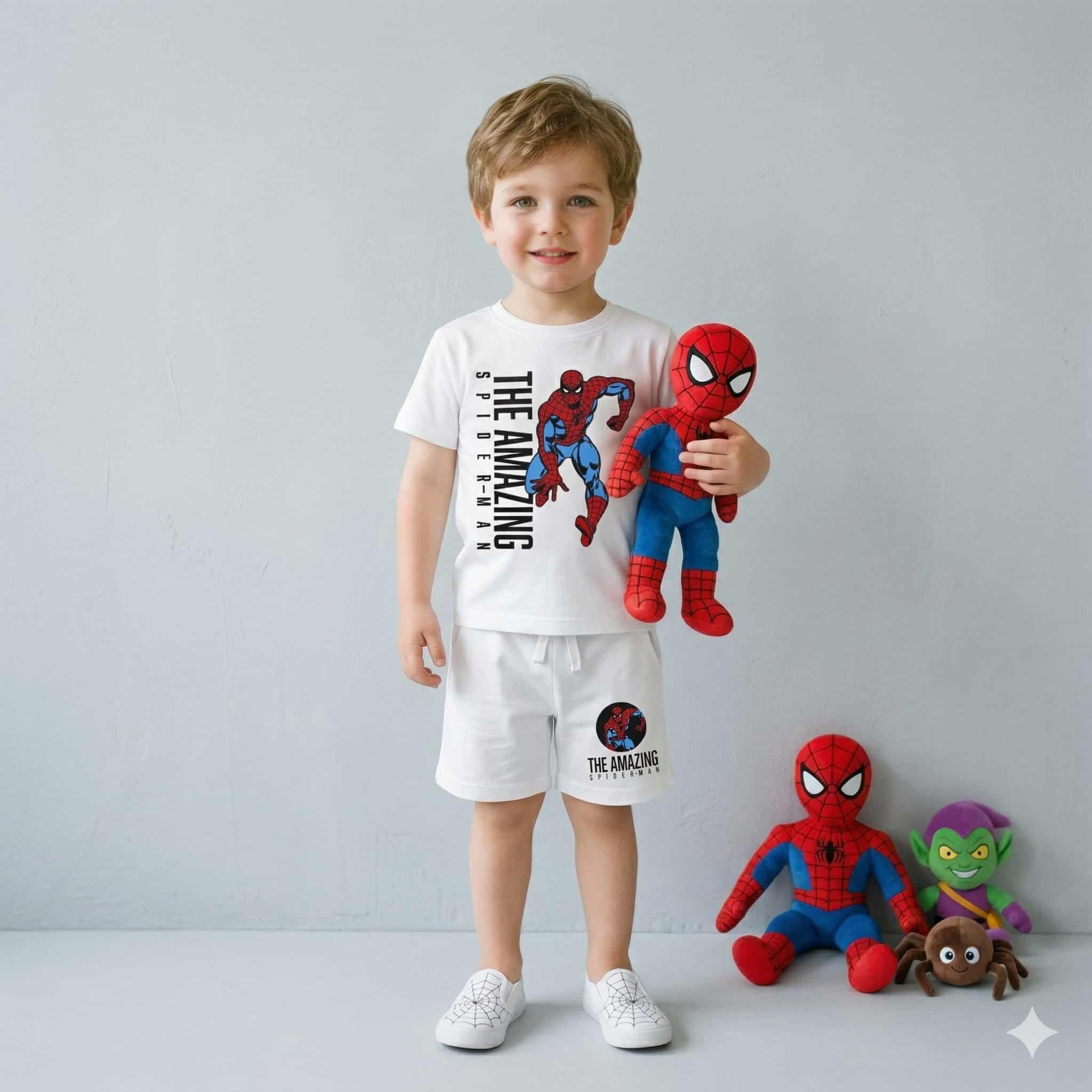 Spiderman Boys Shorts Sets- White