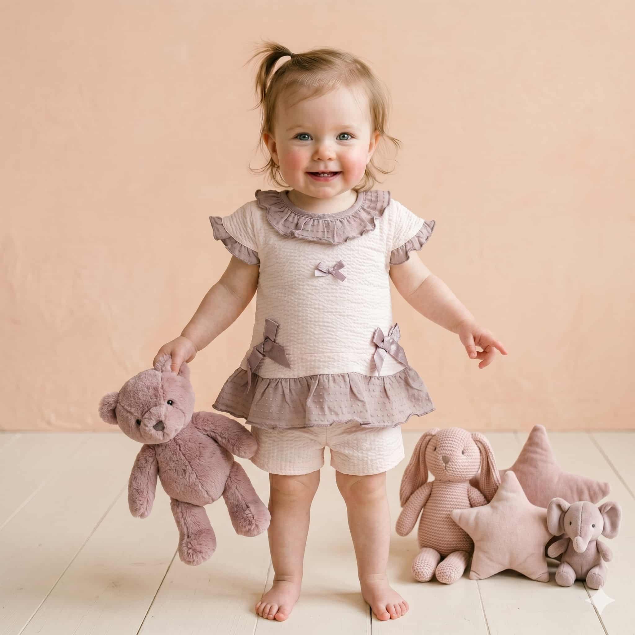 Ivory Whisper Baby Girls Half Sleeves Set - Cream