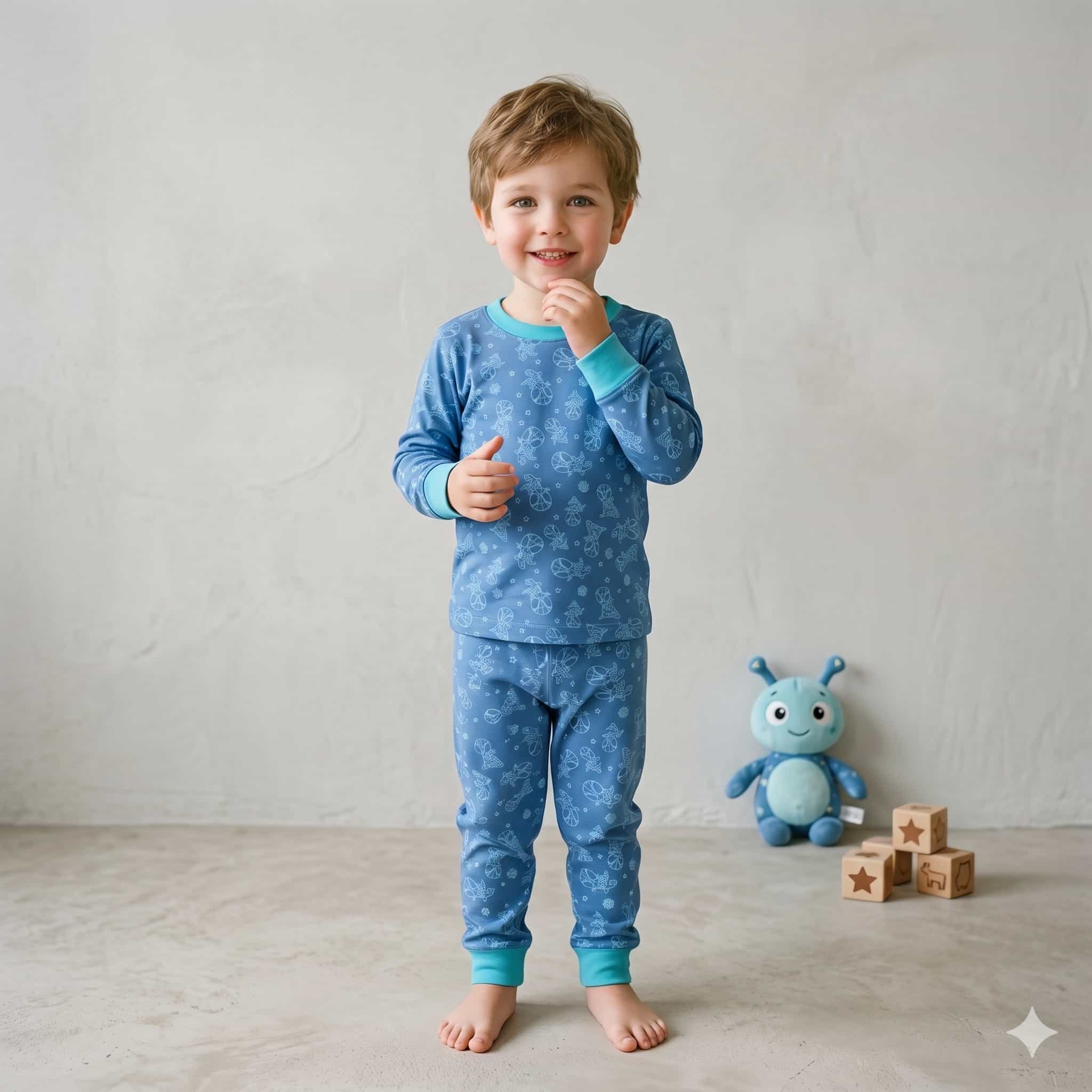 طقم أكمام كاملة للأولاد بتصميم Heroic Vibes - أزرق