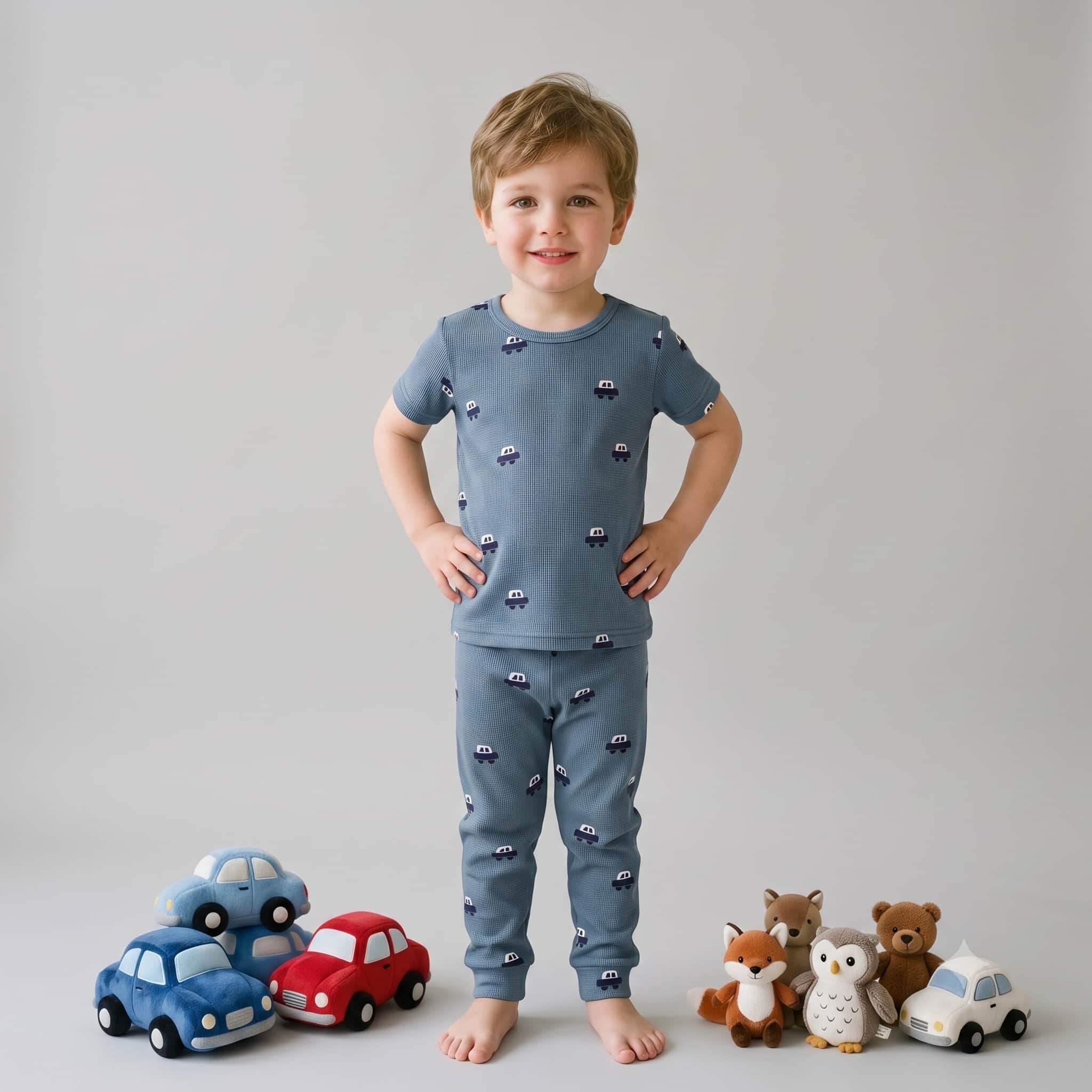 Little Drivers Boys Half Sleeves Pajama Set - Dusty Blue