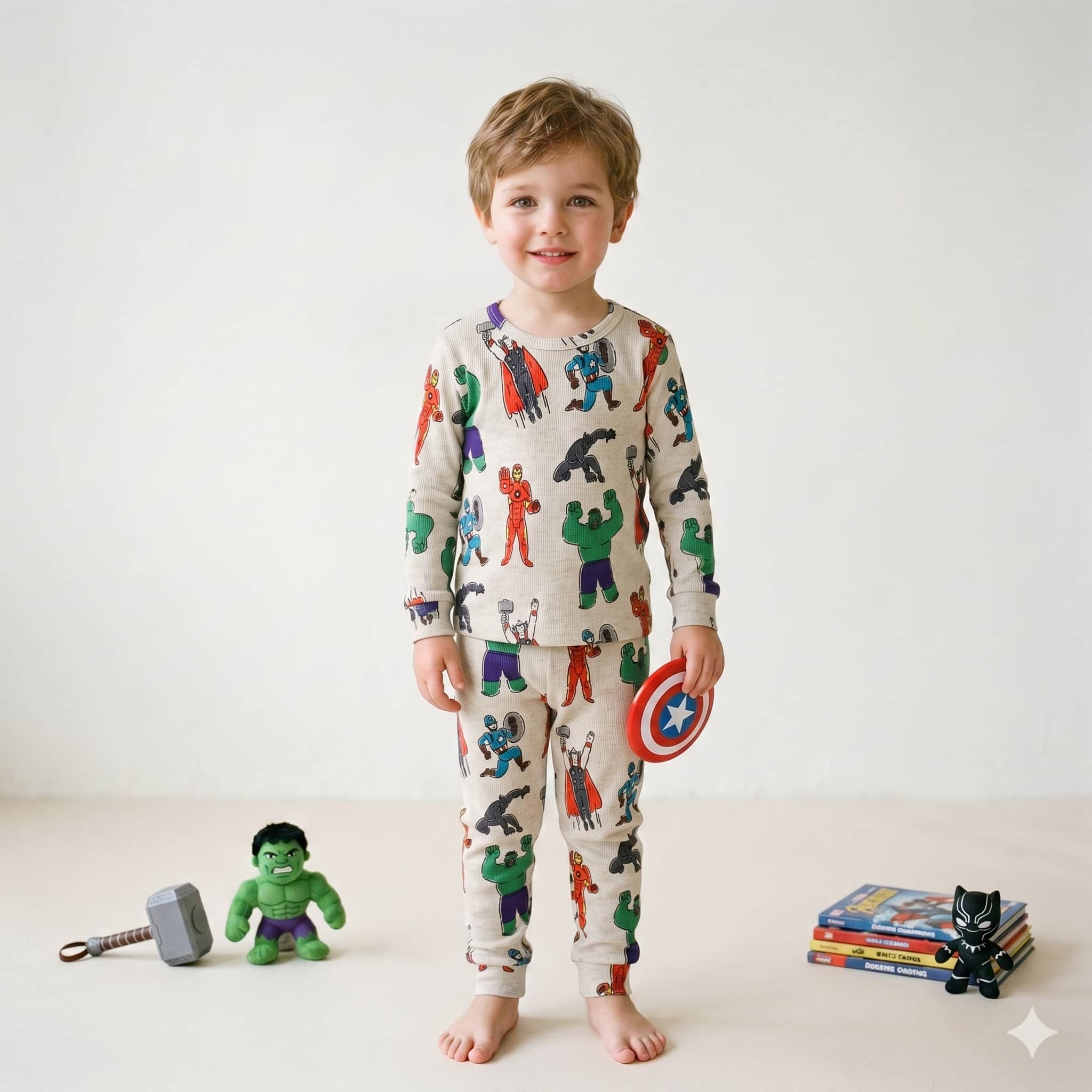 Hero Squad Boys Full Sleeves Pajama Set - Beige