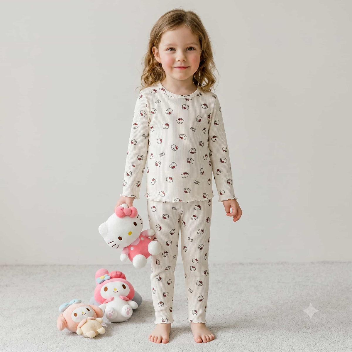 Hello Kitty Girls Full Sleeves Pajama Set – Cream