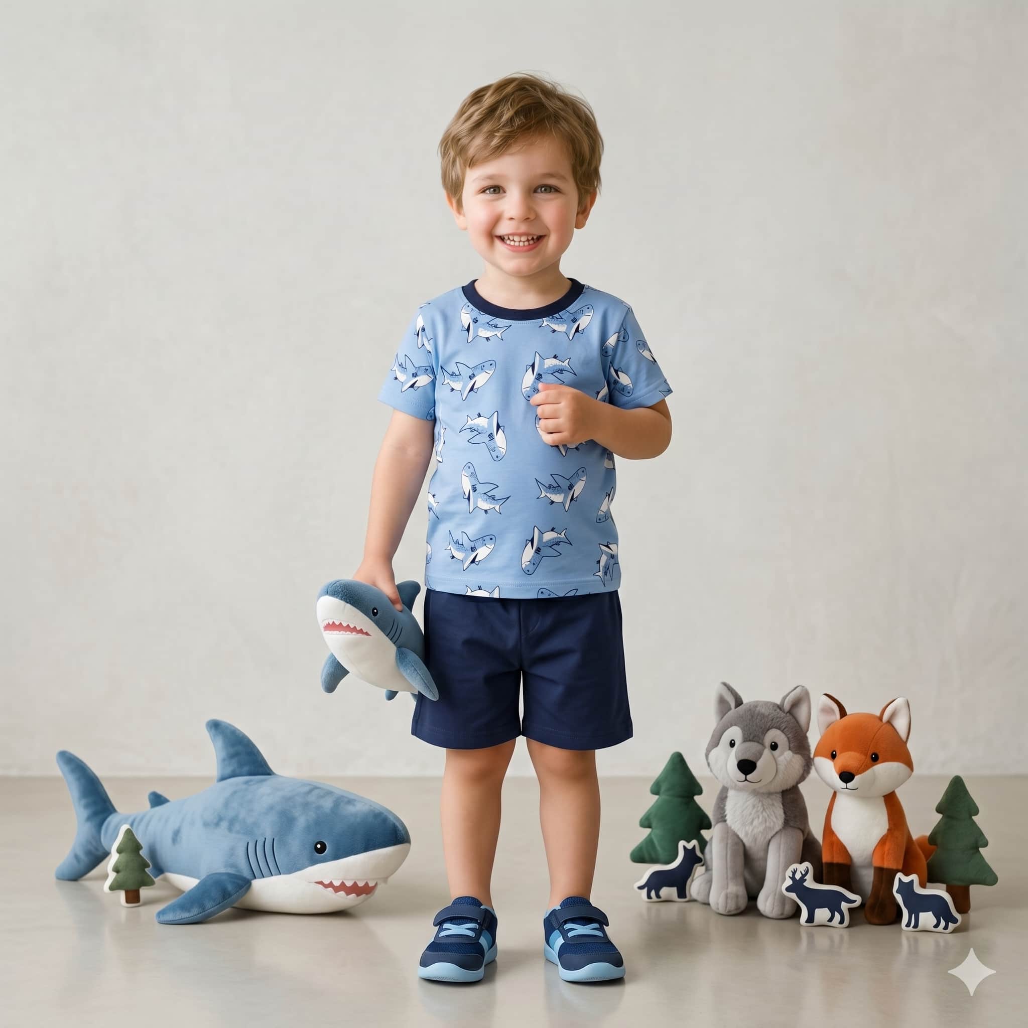Shark Splash Boys Half Sleeves Short Set - Blue