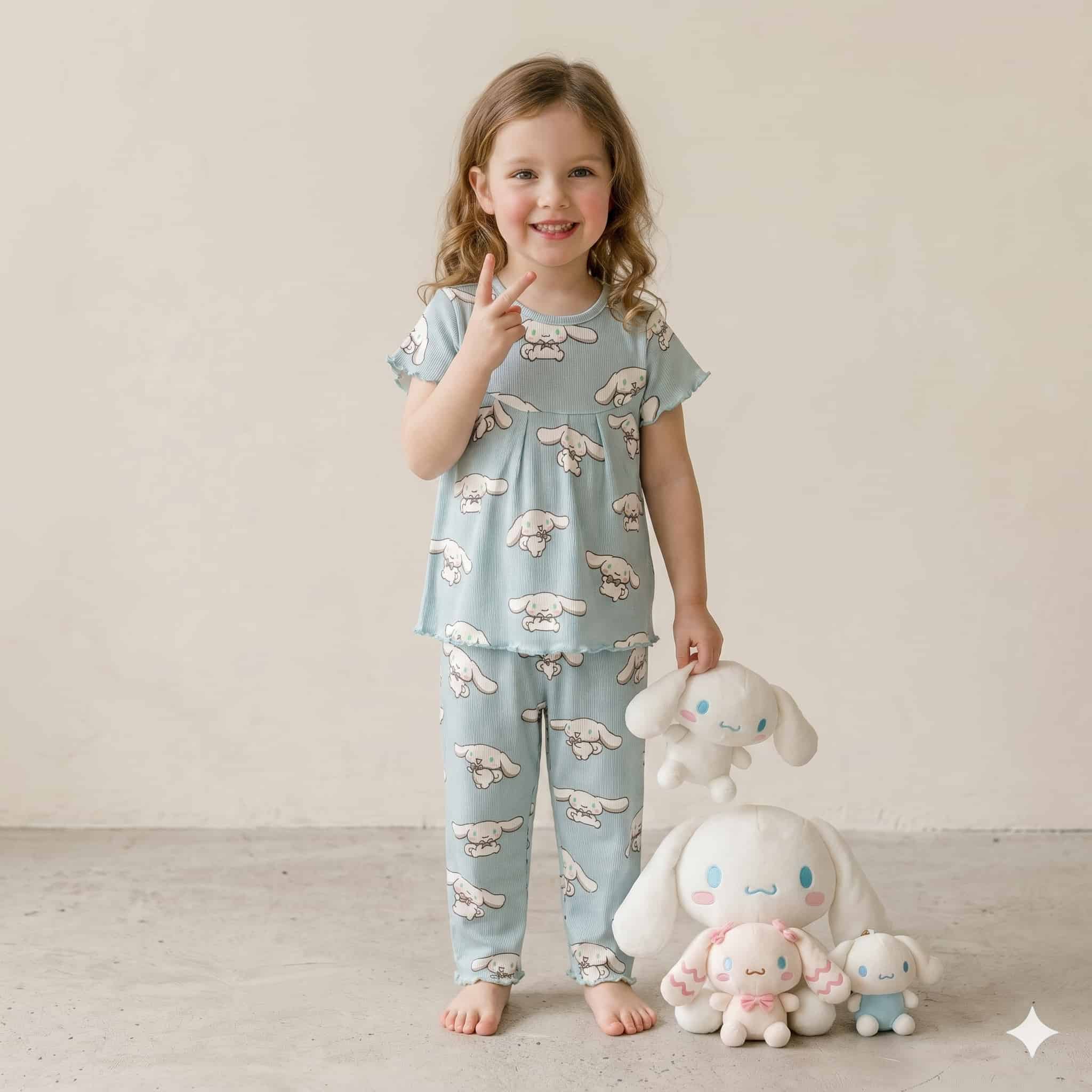 Bunny Breeze Girls Half Sleeves Pajama Set – Blue