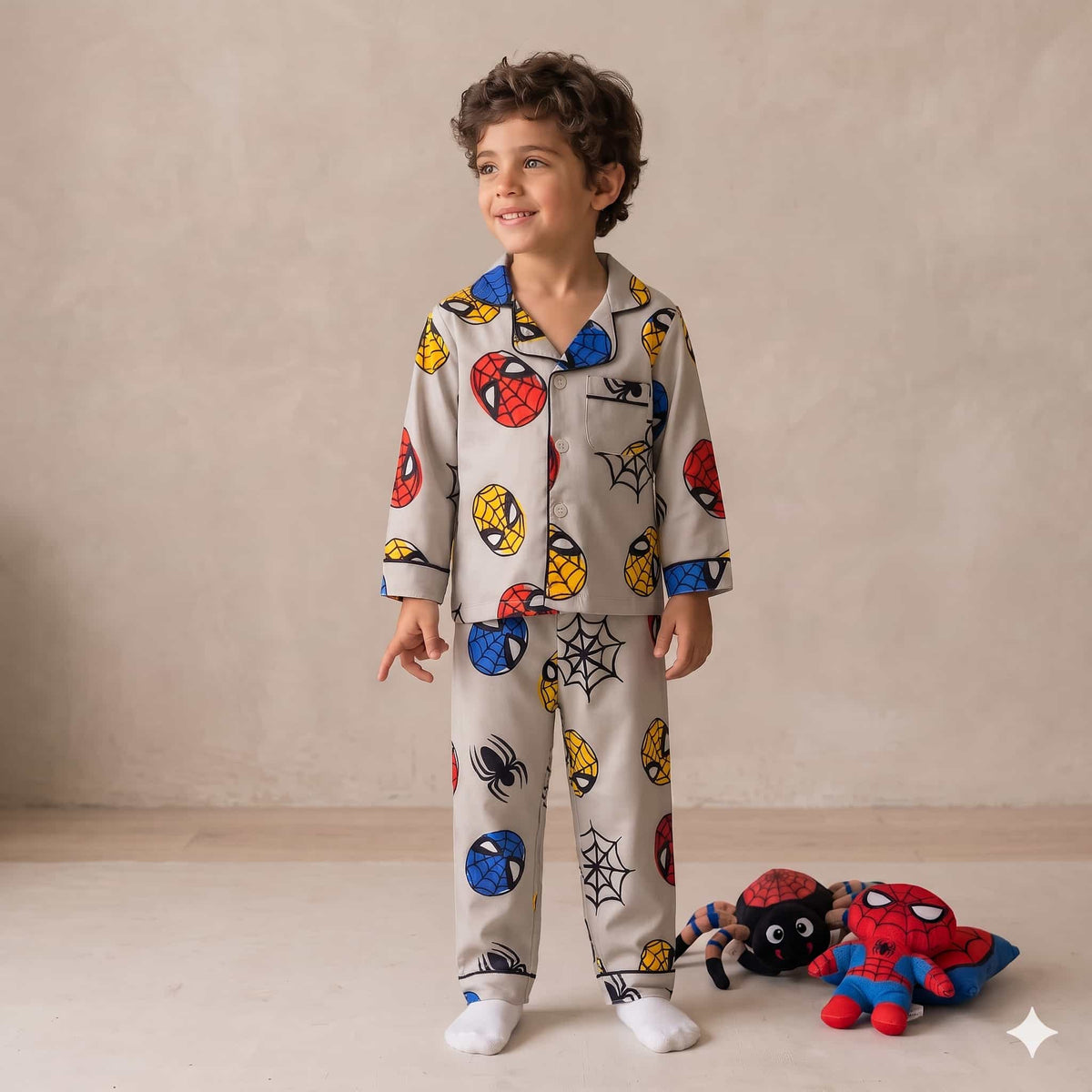 Spider Man Boys Full Sleeves Pajama Set - Grey