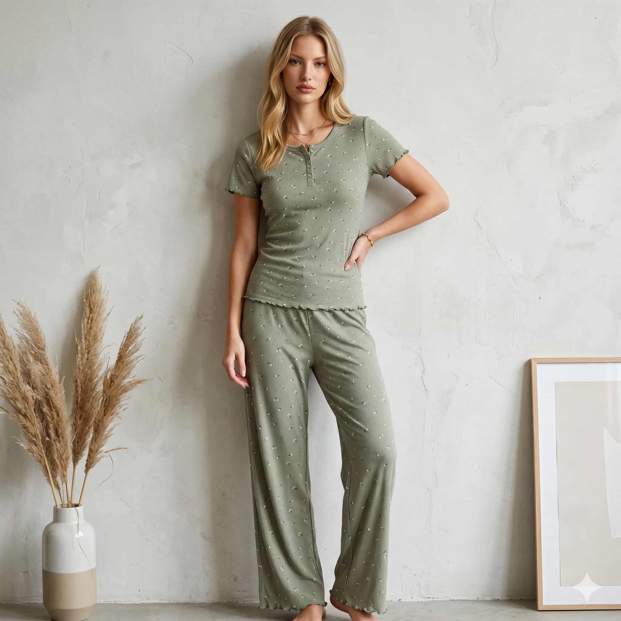Sage Meadow Women Half Sleeves Pajama Set - Green