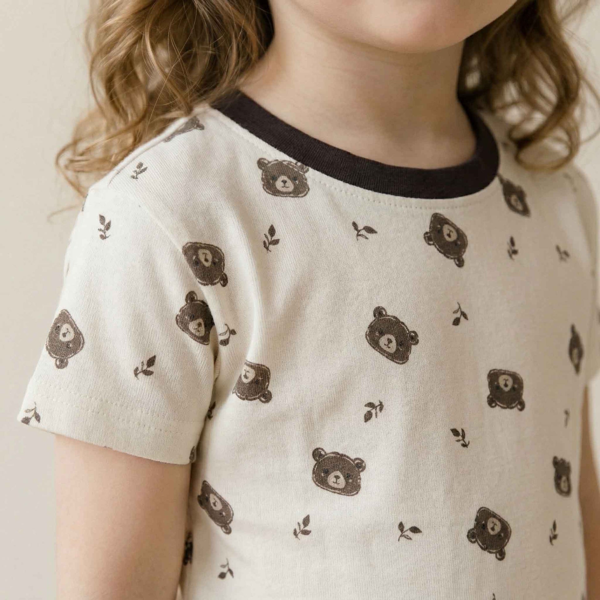 Bear Girs Pajama Set - Cream & Brown