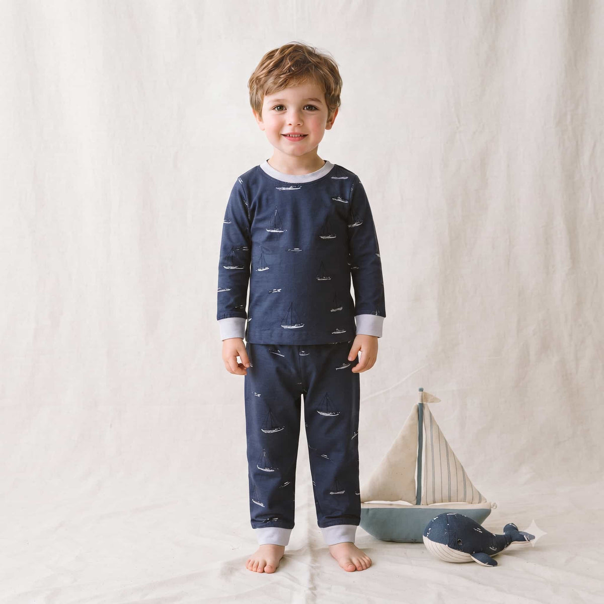 Midnight Sail Boys Full Sleeves Pajama Set - Navy