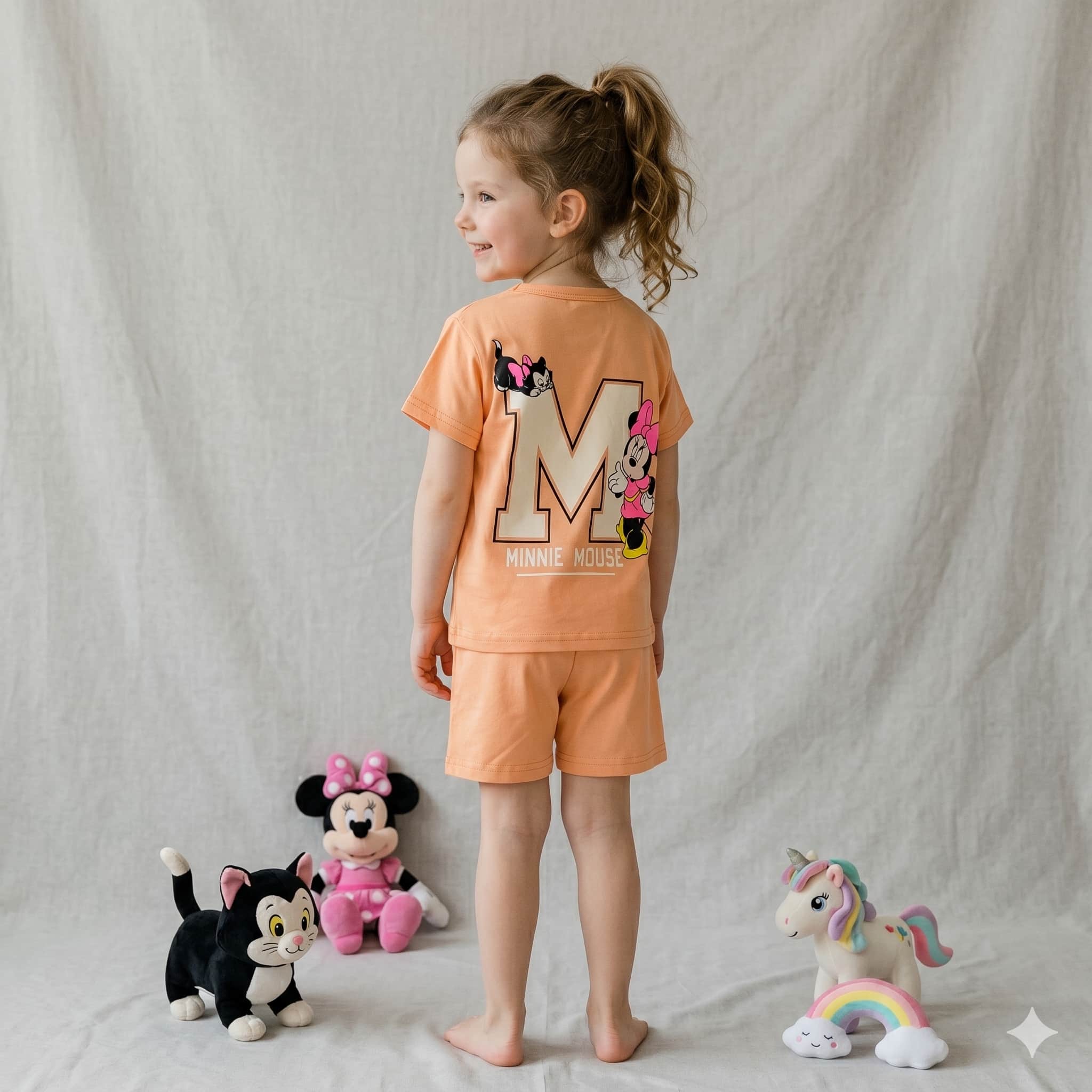 Unicorn Girls Half Sleeves Short Set - Peach