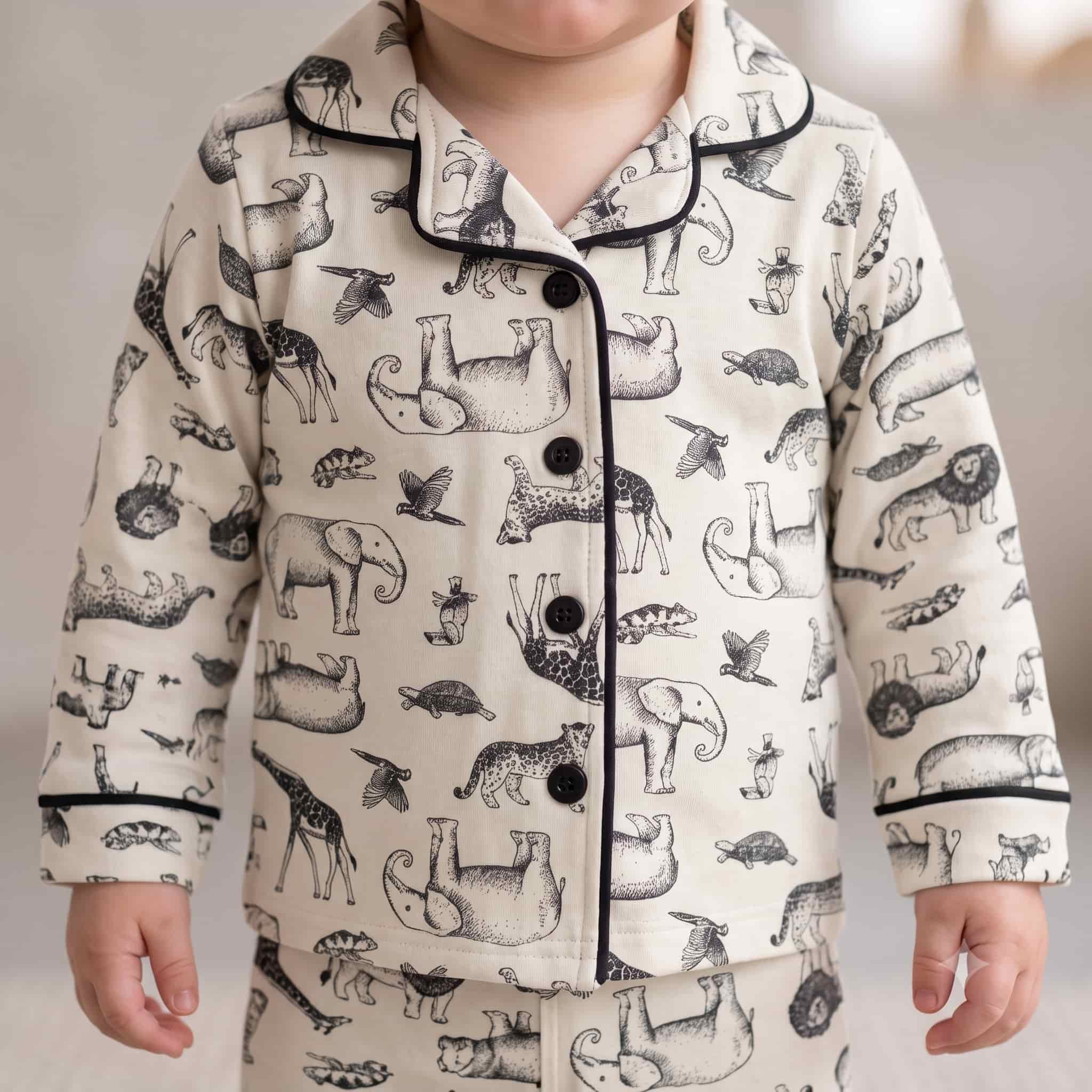 Safari Animal Baby Boys Full Sleeves Pajama Set - Off-White