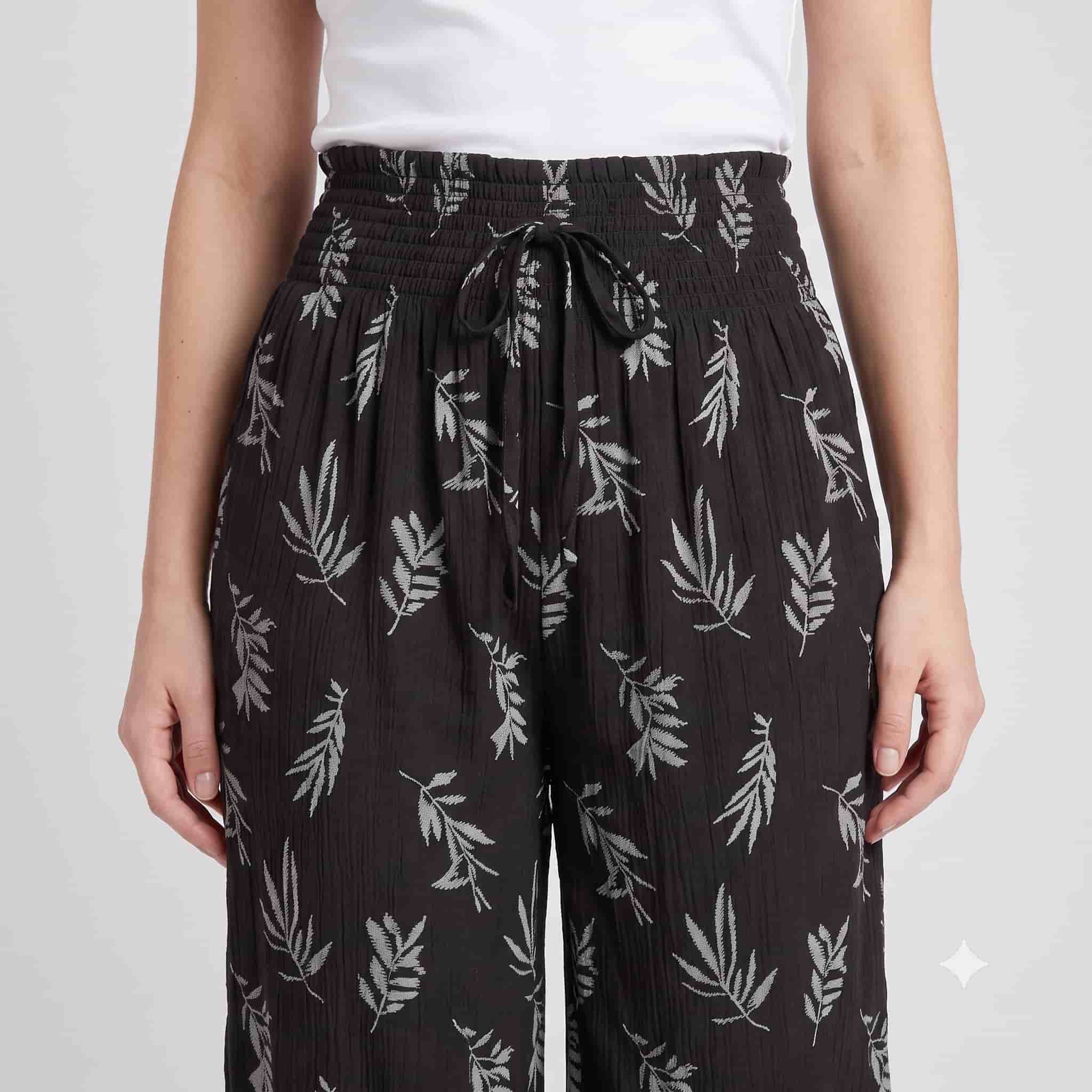 Midnight Fern Plazzo Women Pants - Black