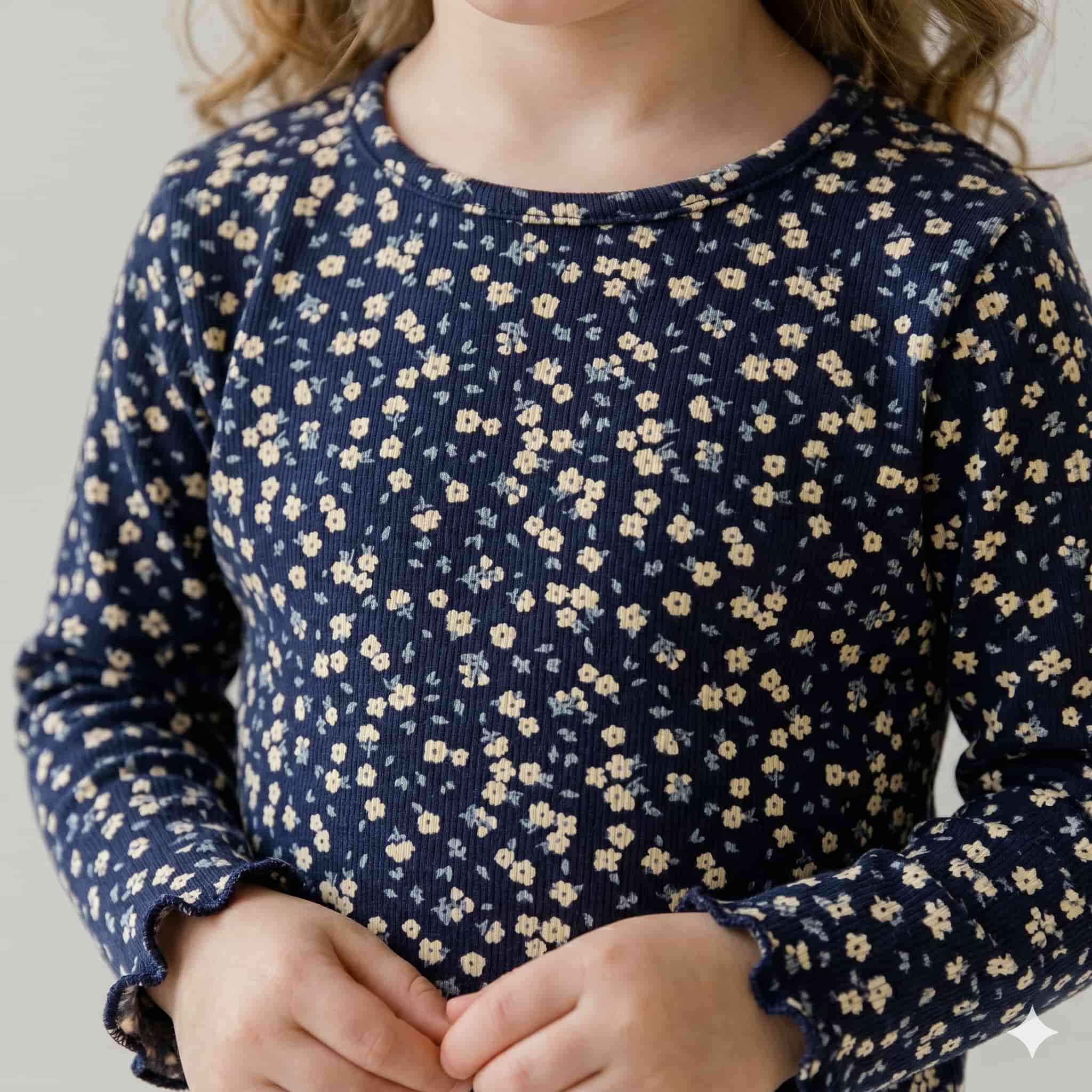 طقم بناتي بأكمام طويلة Starry Bloom - كحلي