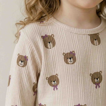 Bear Girls Full Sleeves Pajama Set - Cream