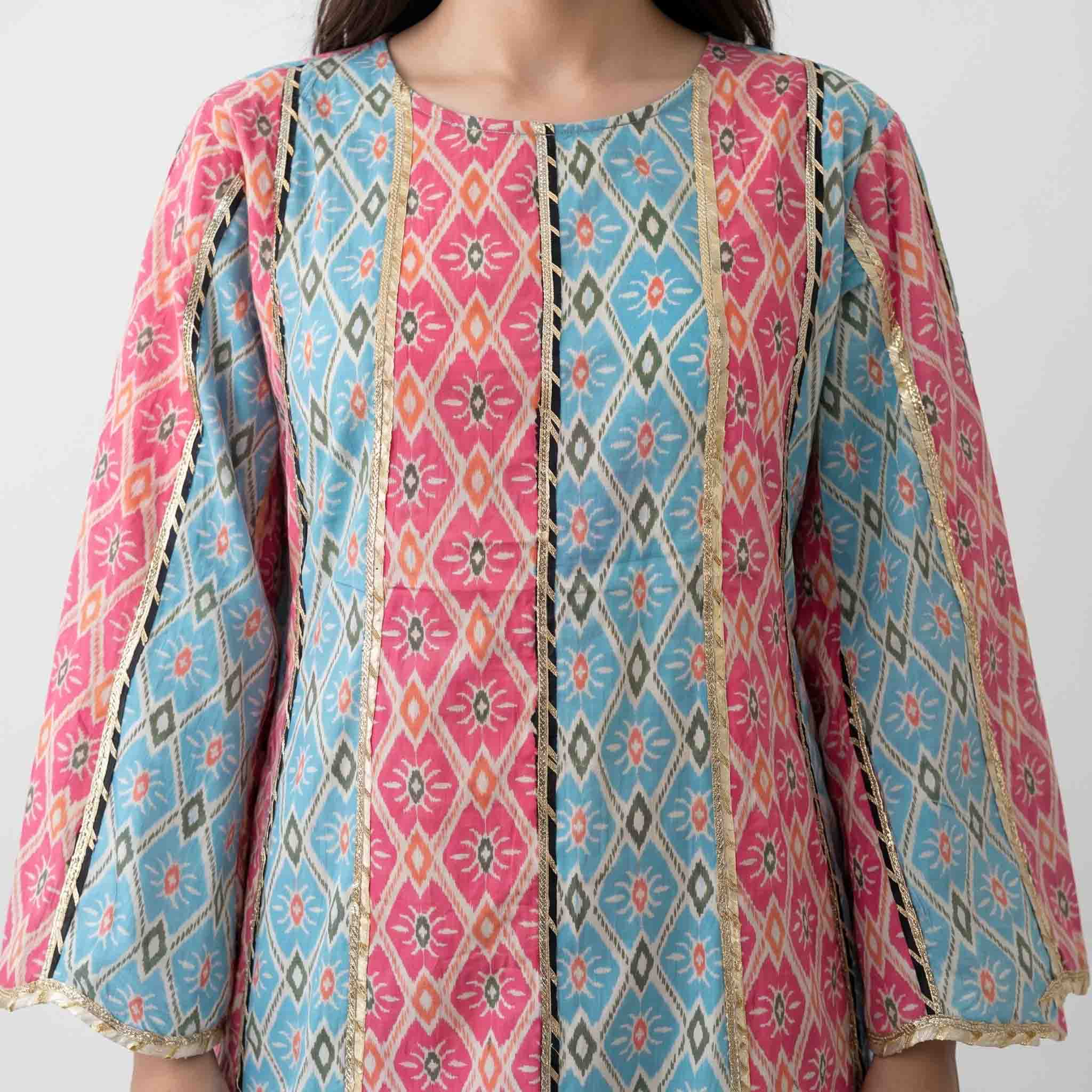 Diamond Motif Print Women Darra - Blue & Pink
