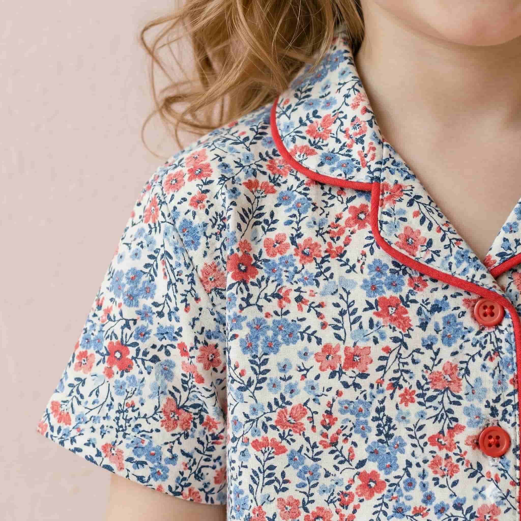 Floral Prints Girls Button Pajama Set - Multicolor