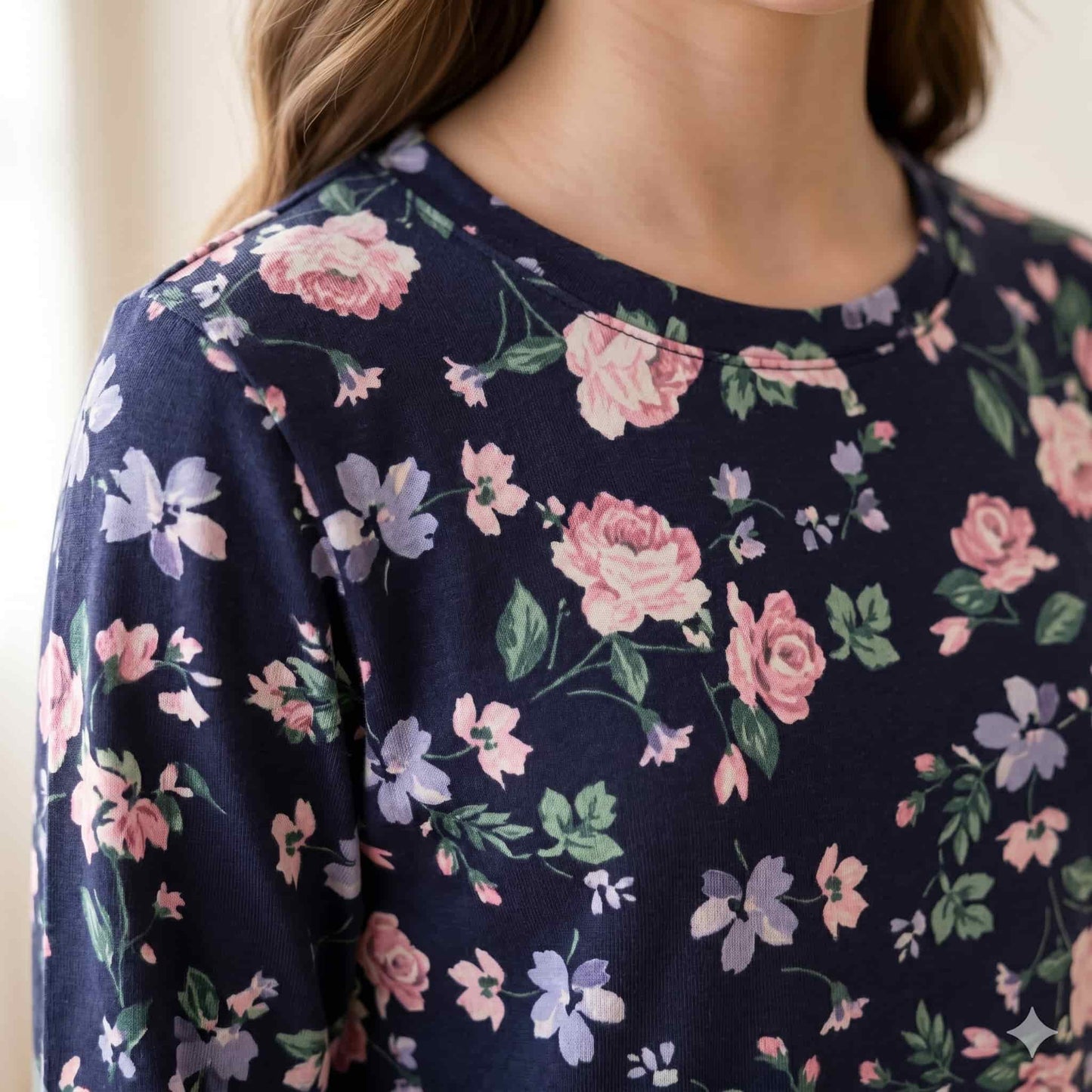 Floral Bloom Cotton Women Full Sleeves Pajama Set - Blue