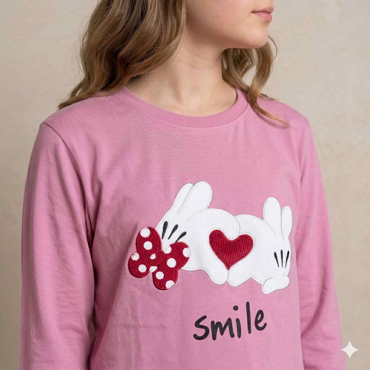 Smile Charm Girls Full Sleeves Pajama Set - Pink