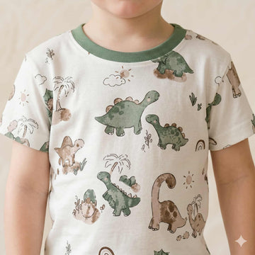 Jurassic Joy Boys Half Sleeves Pajama Set - White