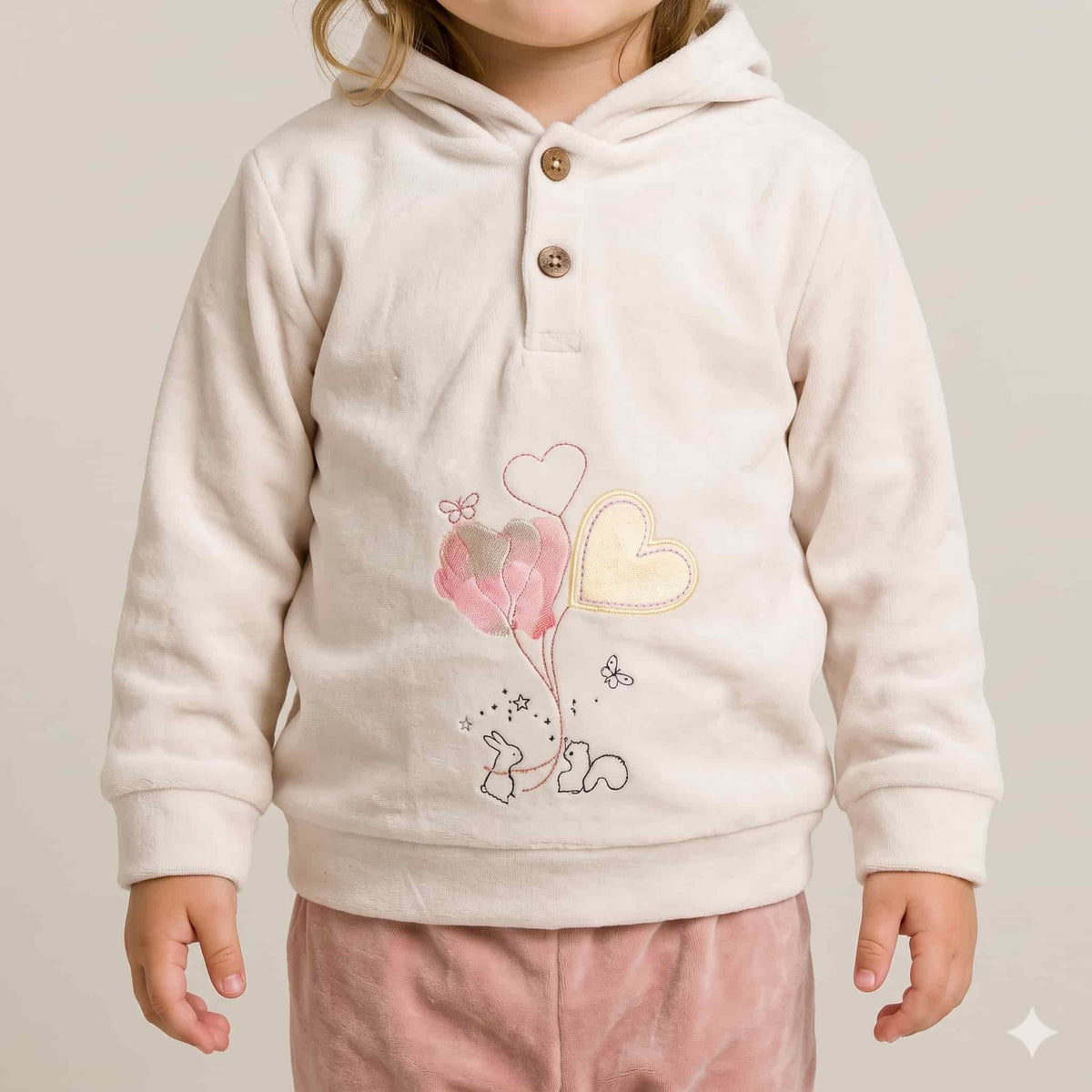 Dreamy Hearts Baby Girls Winter Full Sleeves Pajama Set – Cream & Dusty Pink