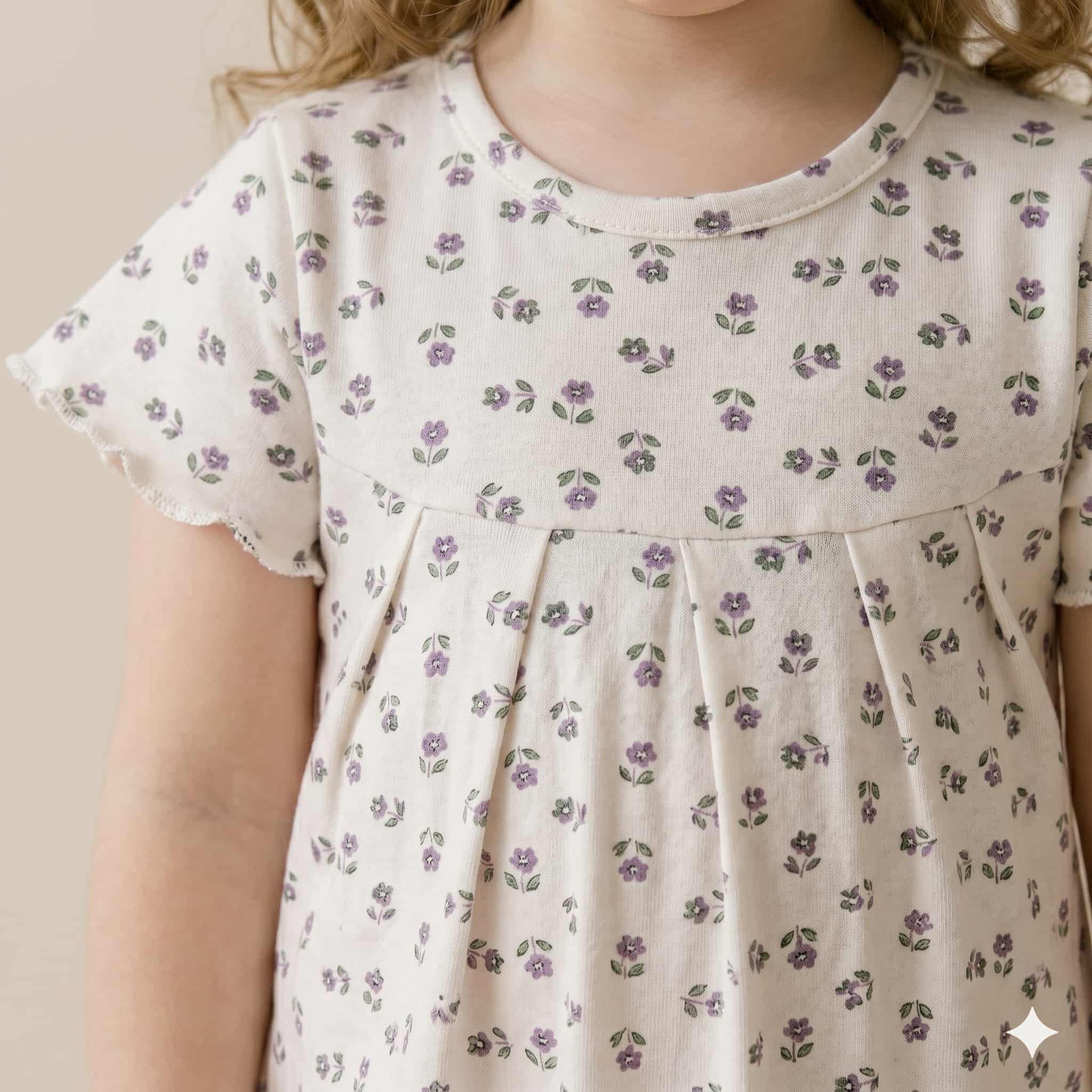 Lavender Bloom Girls Half Sleeves Pajama Set – White