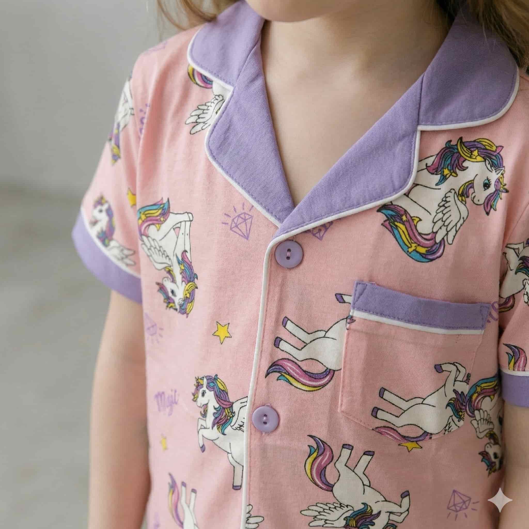 Unicorn Girls Half Sleeves Pajama Set - Pink
