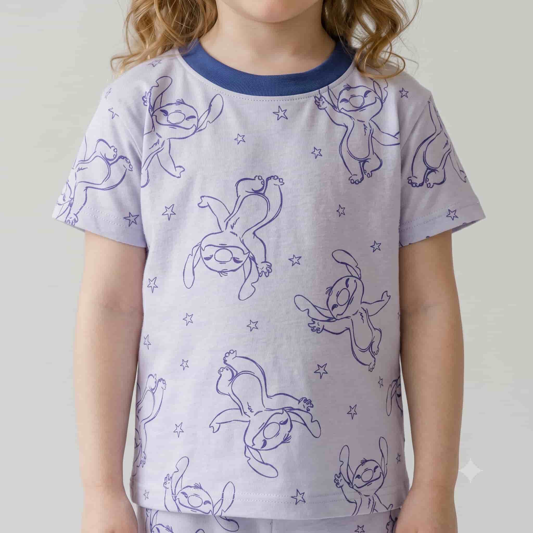 Stitch Girls Half Sleeves Pajama Set - Lavender