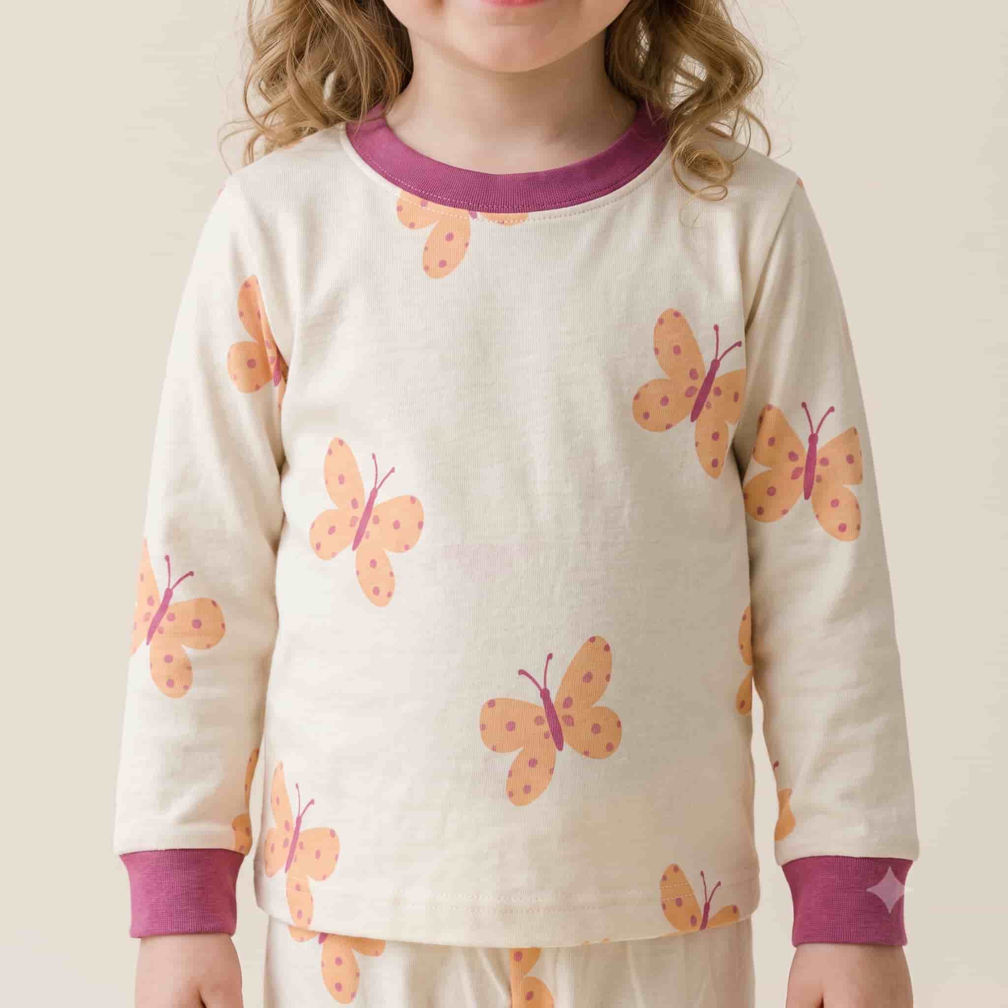 Butterfly Bliss Girls Full Sleeves Pajama Set - Magenta