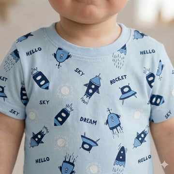 Galactic Dreams Baby Boys Half Sleeves Set - Light Blue