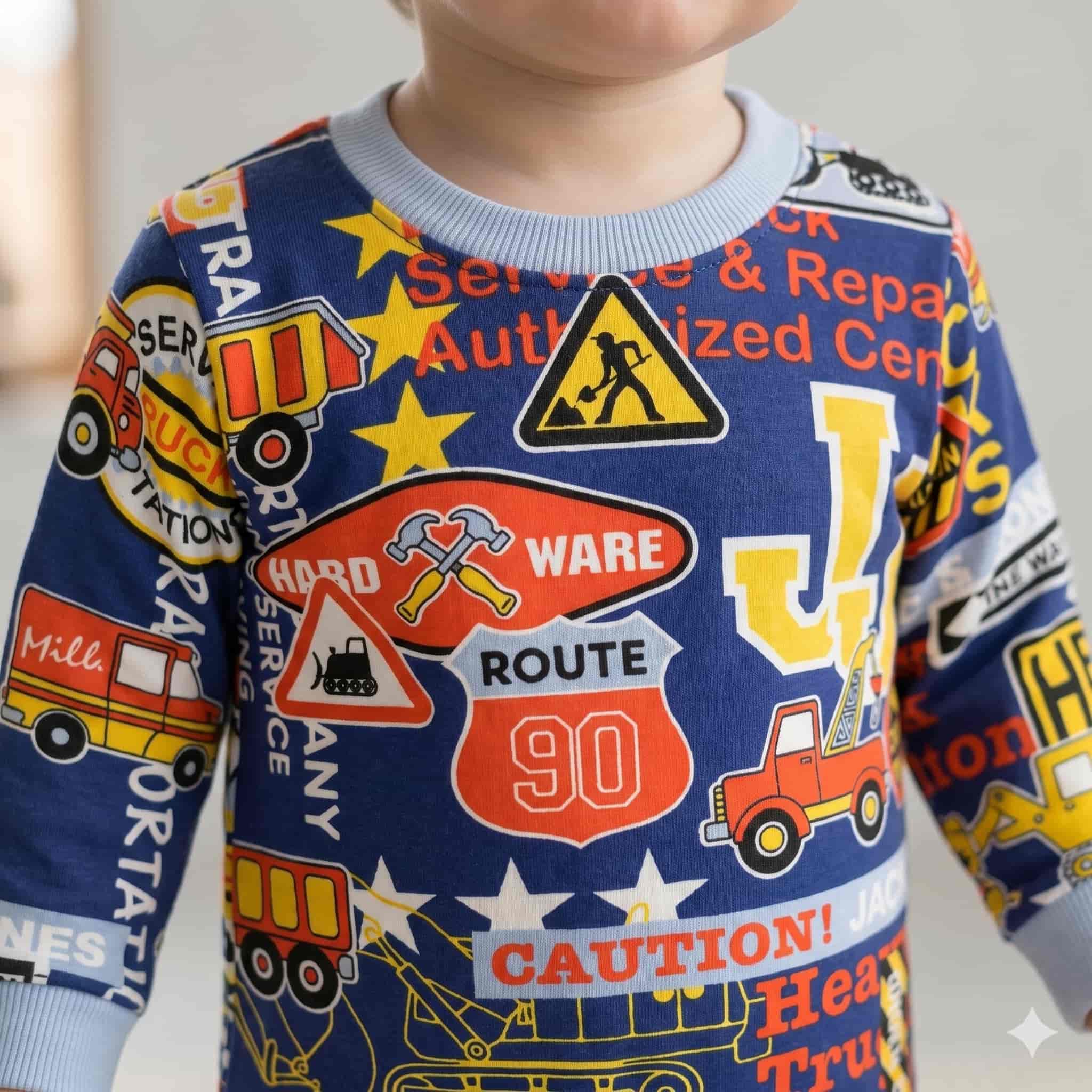 Little Builder Baby Boys Full Sleeves Pajama Set - Navy Blue