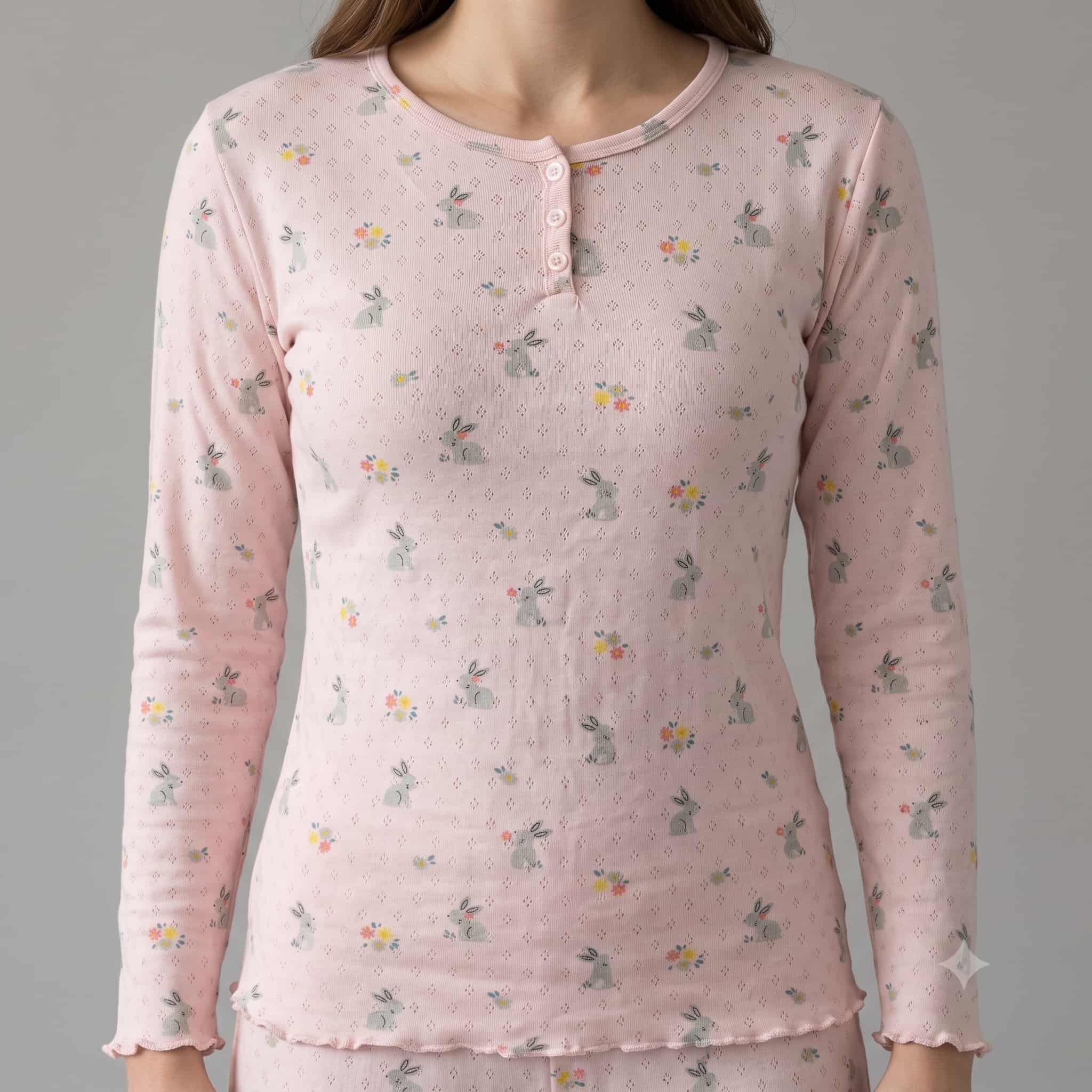 Bunny Meadow Women Full Sleeves Pajama Set - Pink