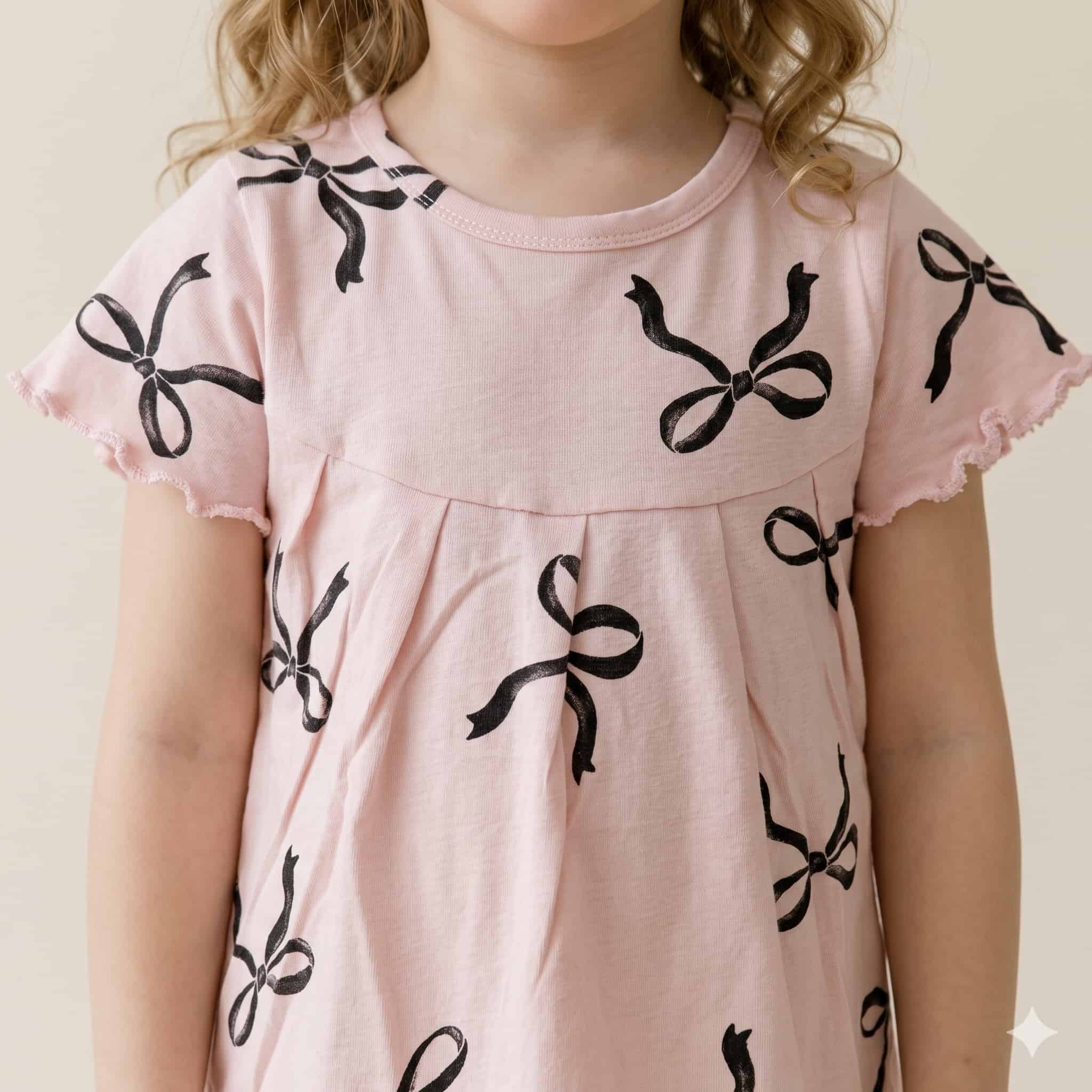 Ribbon Charm Girls Half Sleeves Pajama Set - Pink