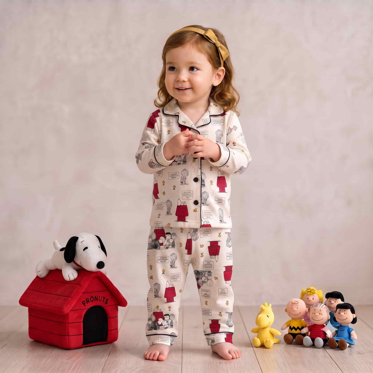 Comic Cuddles Baby Girls Full Sleeves Pajama Set - Cream