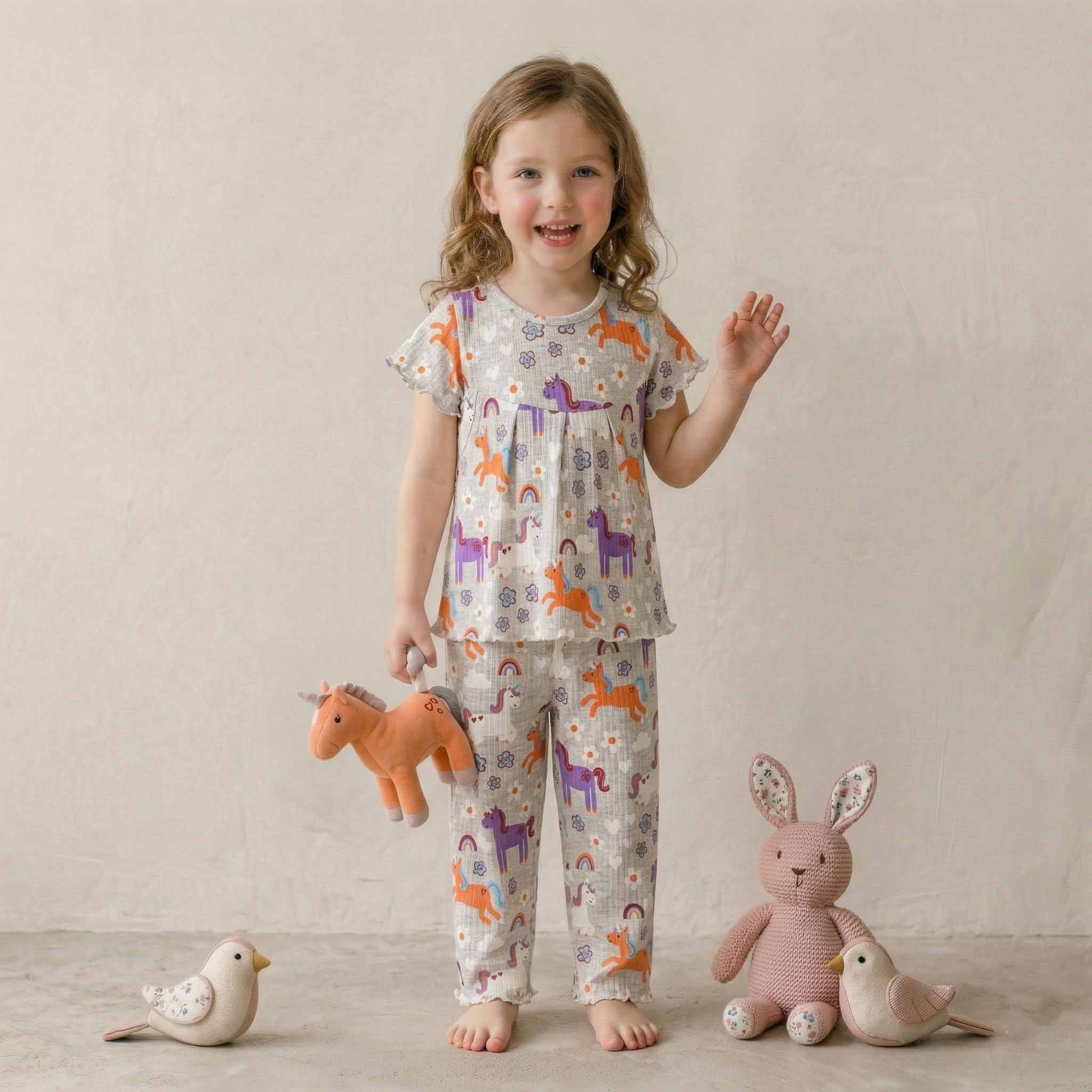 Unicorn Bliss Girls Pajama Set - Grey