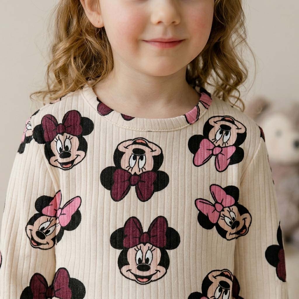 Minnie Girls Full Sleeves Pajama Set - Cream
